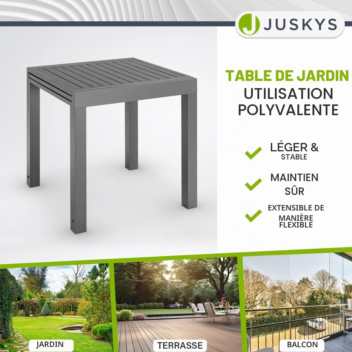 Juskys Table de Jardin Laki de Extensible 70x70 cm Aluminium Anthracite