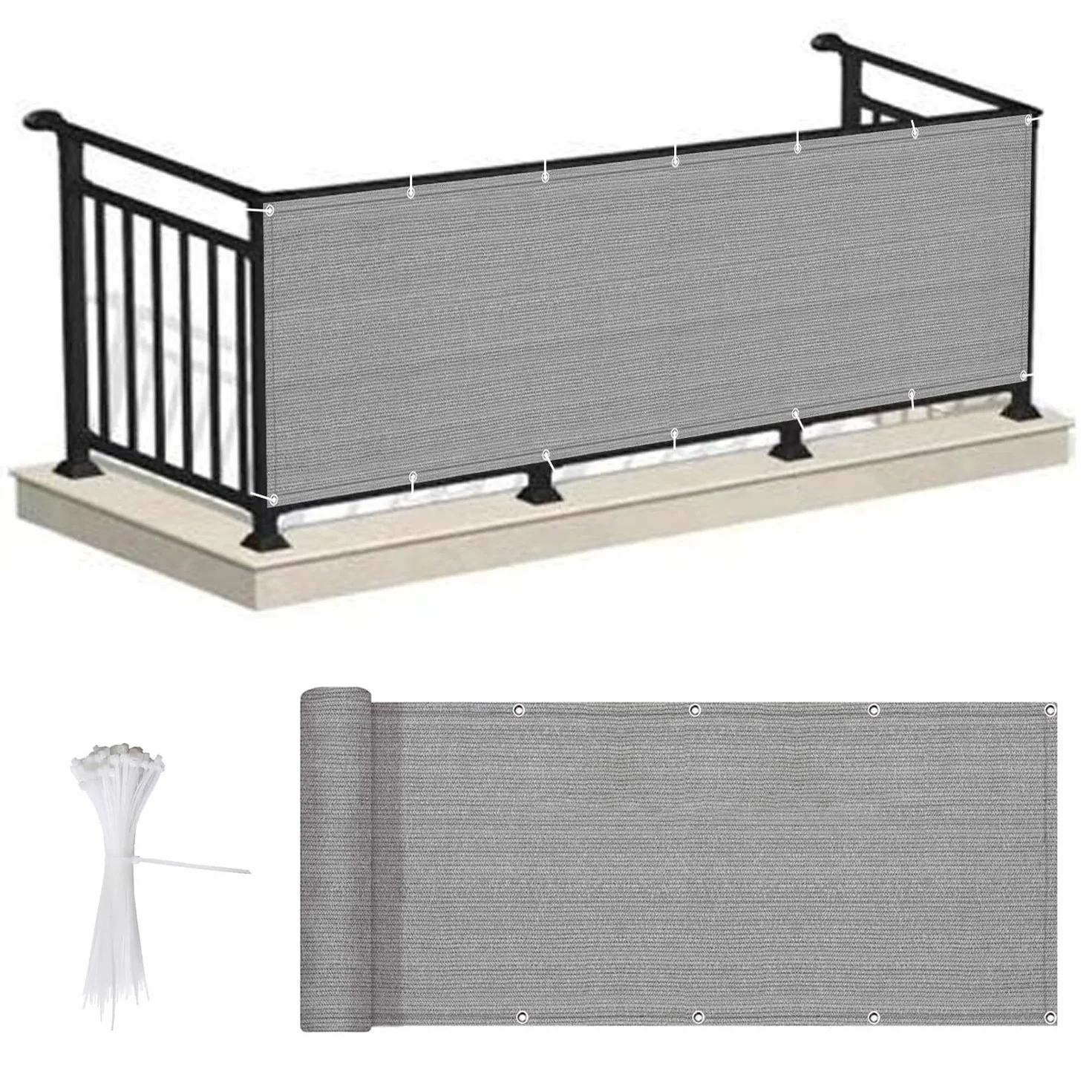 Brise Vue Balcon Hauteur 40cm/50cm/60cm HDPE Résistant Aux Intempéries avec Œillets et Serre-câbles Gris 40x700cm