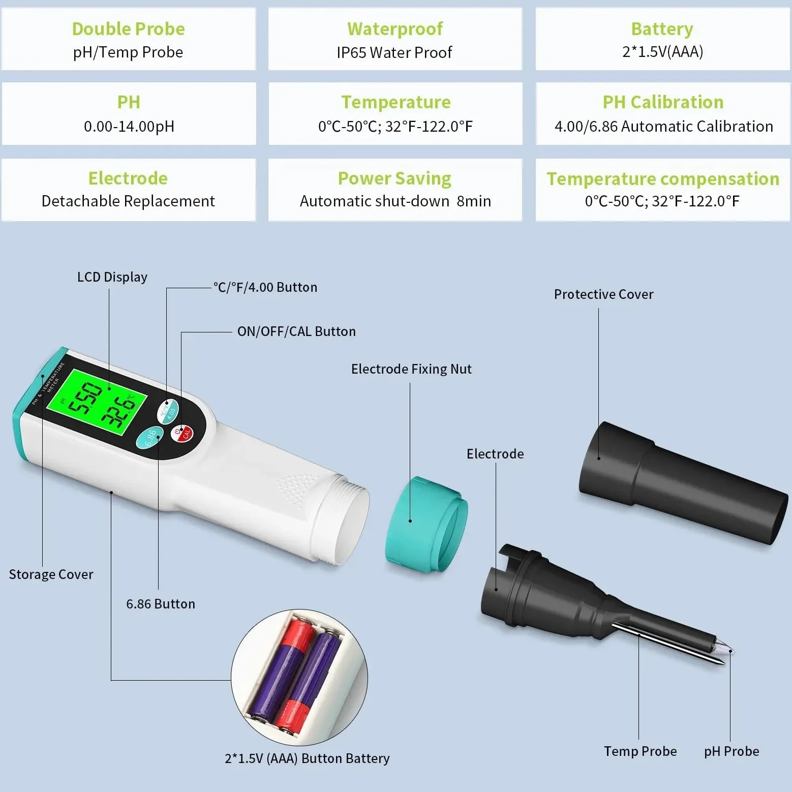 Testeur numérique de PH du Sol, précision 0.00~14.00pH, testeur d'acidité, analyseur capteur for Plantation en Plein air, Jardin et Terres agricoles Jardinage, Agriculture