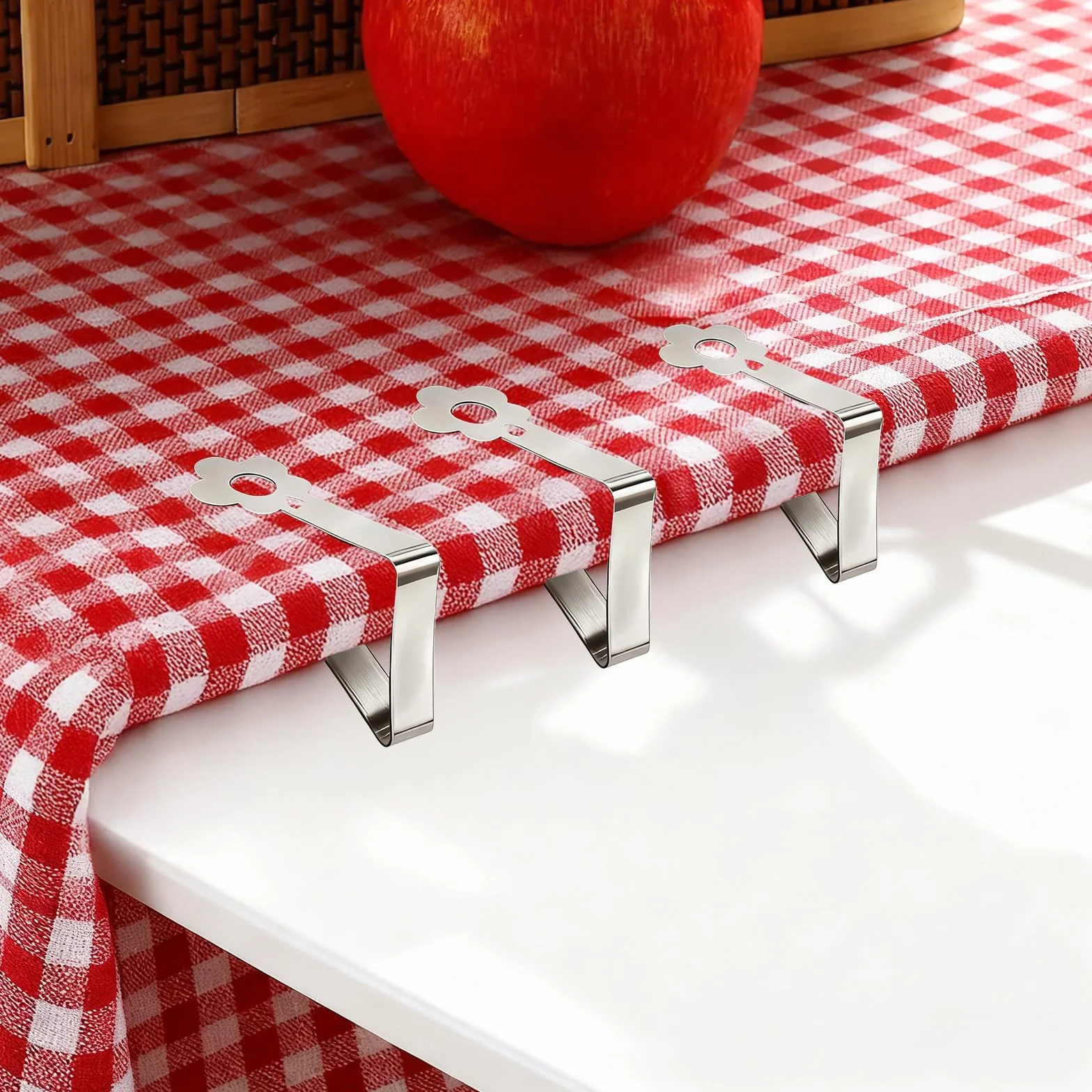 Pince pour Nappe de Table Extérieur Acier Inoxydable Design Fleuri Adjustable Fixation 2.5-3.5 cm Argent 10 Pièces