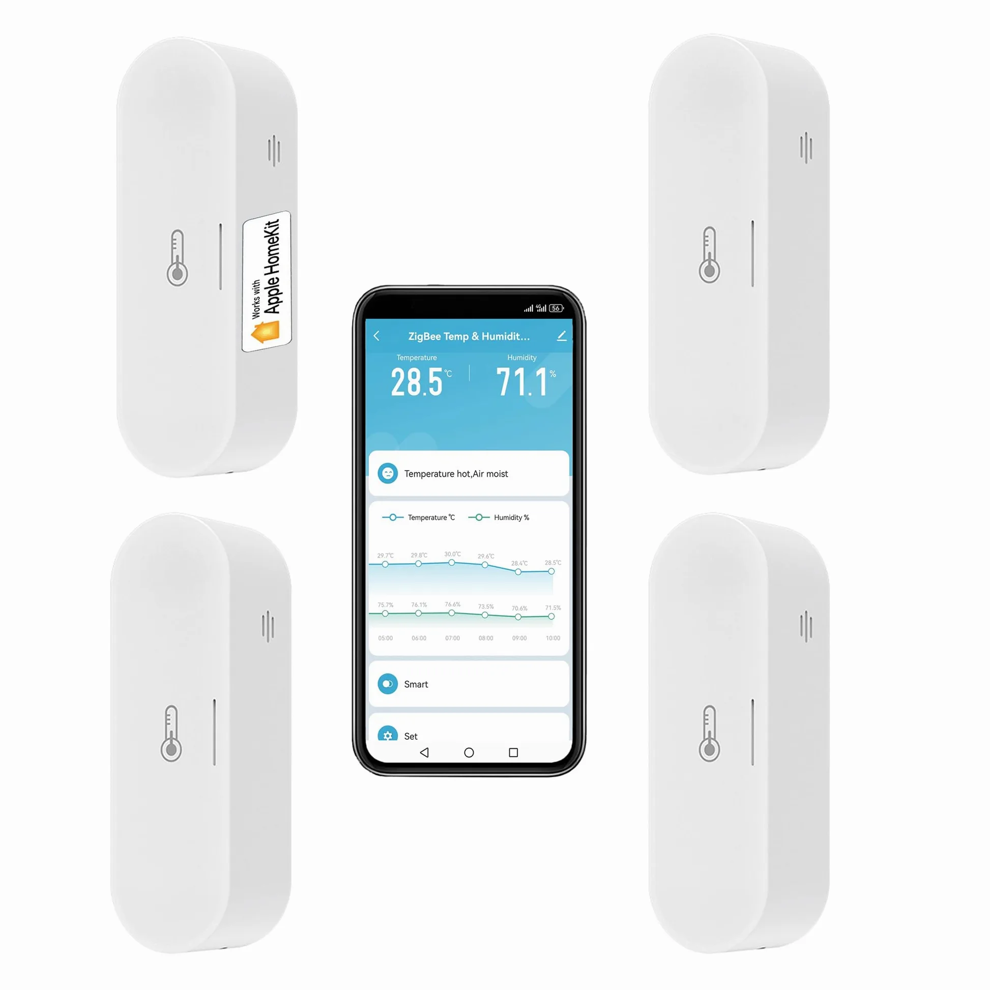 Hygromètre intelligent thermomètre: moniteur d'humidité de la température Zigbee avec alertes d'application, double alimentation, exportation de mémoire de données, hub, support homekit, Alexa (Lot de