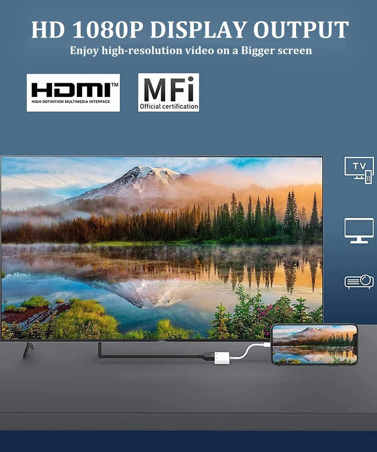 Adaptateur Lightning vers HDMI MFi Certifié Apple pour iPhone 14 13 12 11 XS XR vers TV 1080P