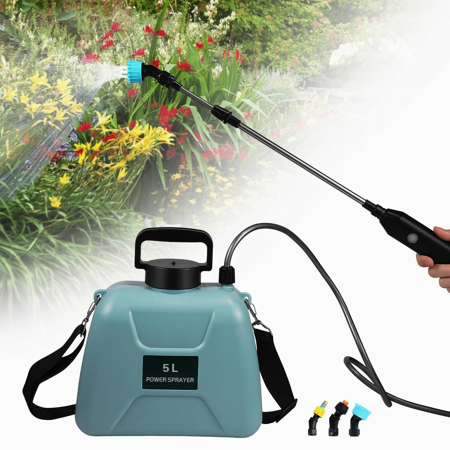 PulvéRisateur à Pression sans Fil de 5 L PulvéRisateur éLectrique, PulvéRisateur de Jardin avec Lance d’Arrosage et BandoulièRe RéGlable, pour la Protection des Plantes de Jardin