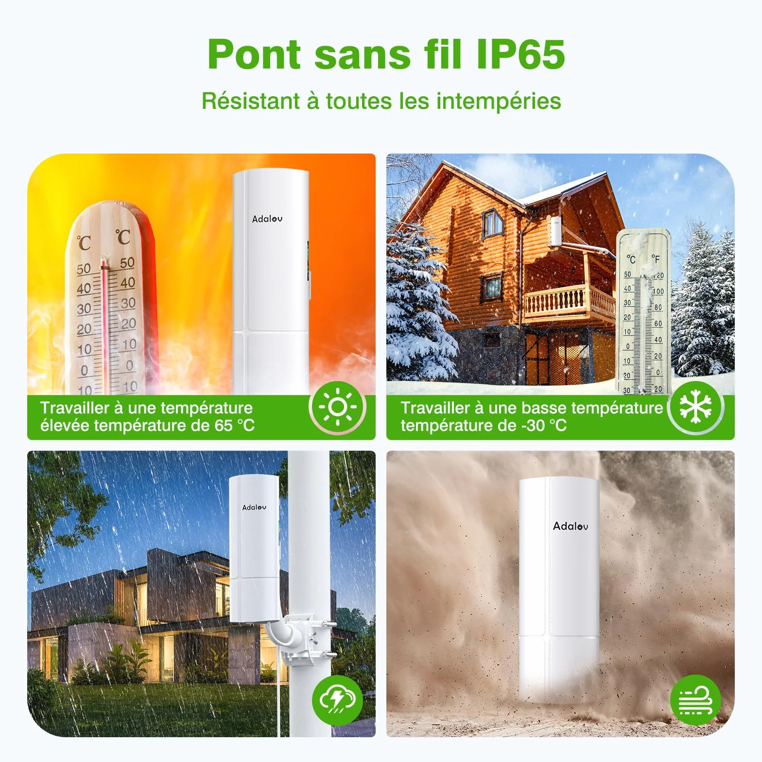 AdaLov CPE366 Pont sans Fil Extérieur Gigabit 5,8GHz WiFi 3KM PoE Étanche
