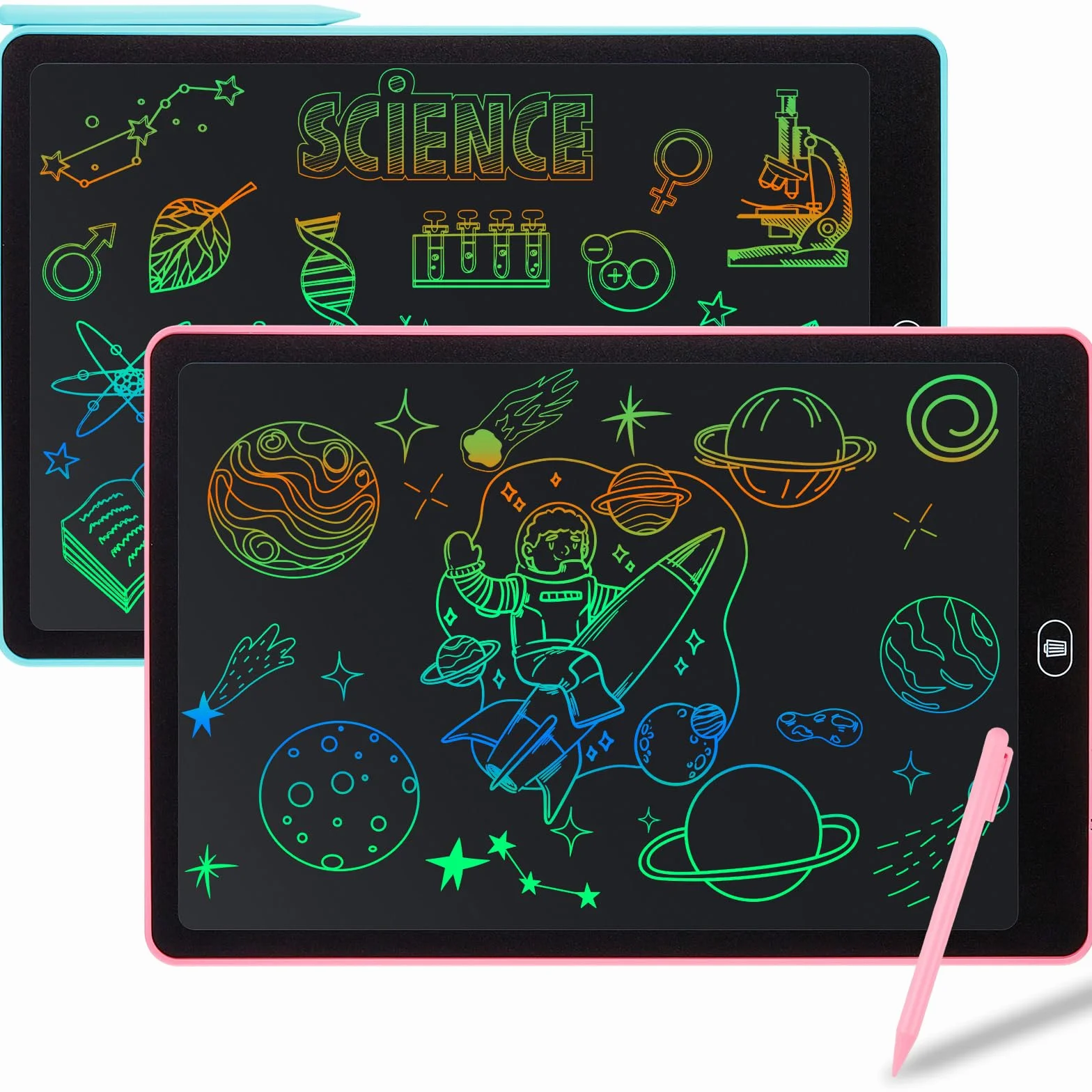 Tablette D'écriture LCD 16 Pouces Dessin Ecran Coloré Effaçable Autocollants Animaux Garçons Filles 3-6 Ans Bleu Rose