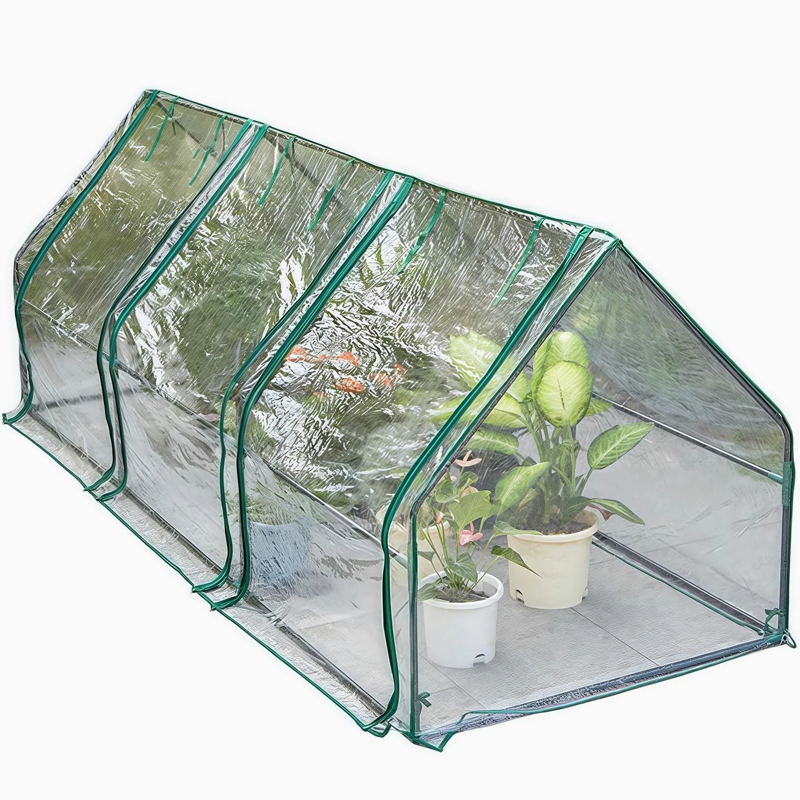 Mini serres, Serre pour Plantes d'extérieur Portable, avec Couvercle en PE, avec 3 Portes à Fermeture éclair, 240x90x90cm