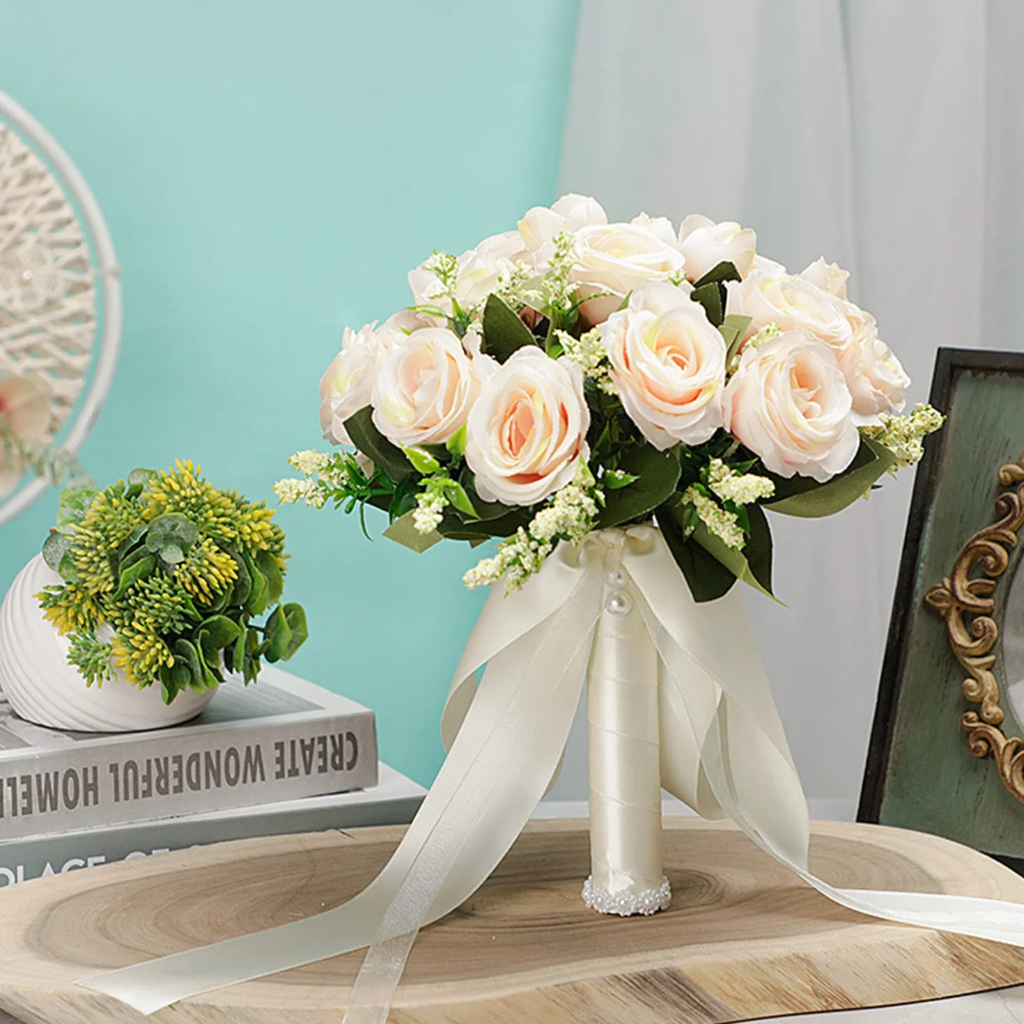 Bouquet de Mariée Fleurs de Rose Artificielles Romantique pour Mariage