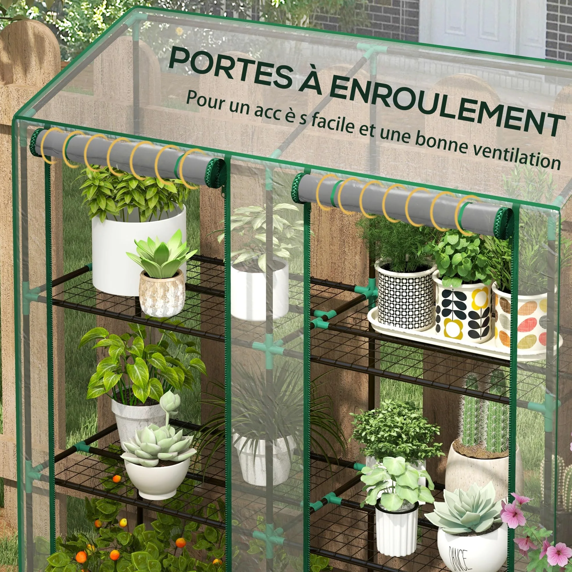 Outsunny Serre de Jardin PE Étagères 3 Niveaux 143x46x51cm Transparent | Serre de Balcon, Bâche Renforcée 140 g/m², Châssis en Acier, 2 Portes Zippées Enroulables, pour Légumes Plantes Fleurs