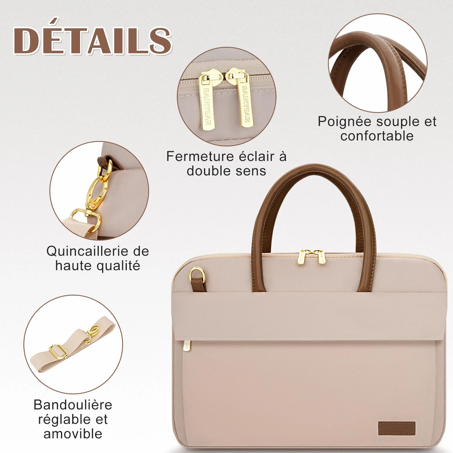RAINYEAR Sac à Bandoulière pour Ordinateur Portable 14 Pouces Compatible Chromebook Sac Messager Polyester