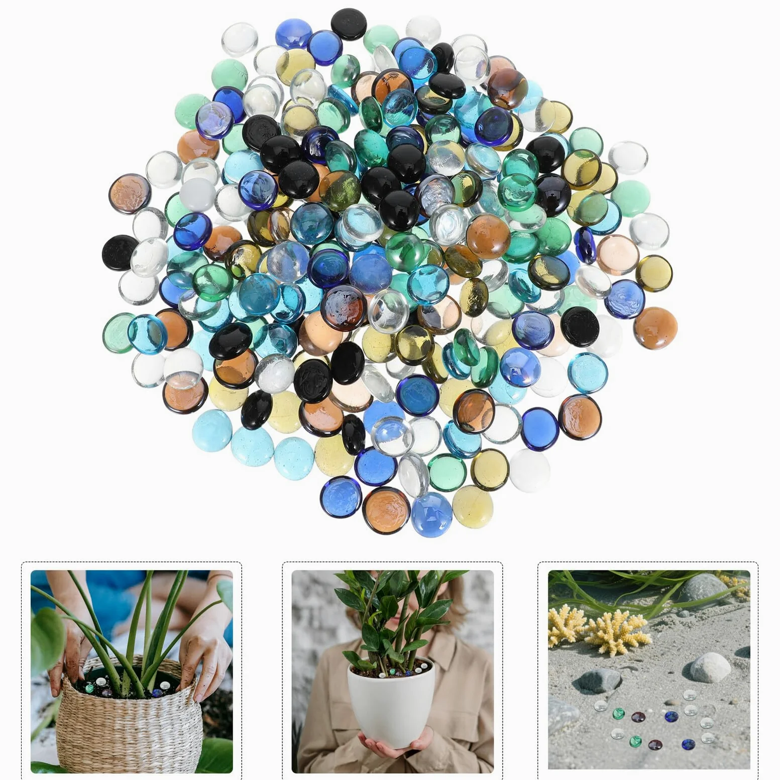 VOSAREA Pierres Décoratives en Verre Transparentes Plates 17-19 Mm pour Aquarium Jardin Artisanat et Décoration de Vase Paquet 1 Couleur Aléatoire