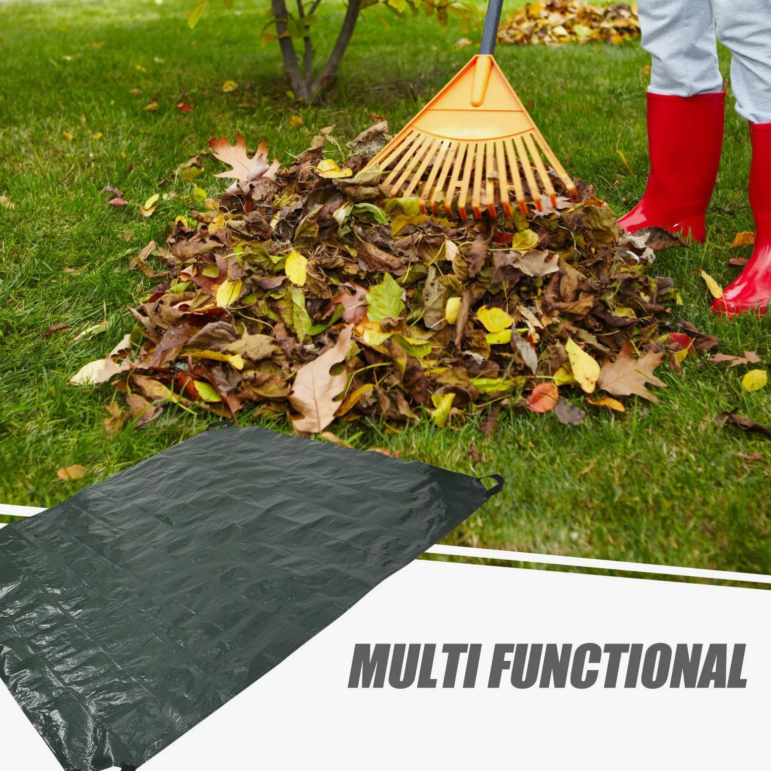 BESPORTBLE Bâche de Jardin Pliable 198X198 M en Polyéthylène Tissé Vert avec Poignées Paquet de Ramassage des Feuilles Réutilisable pour Collecte de Déchets et Nettoyage Extérieur