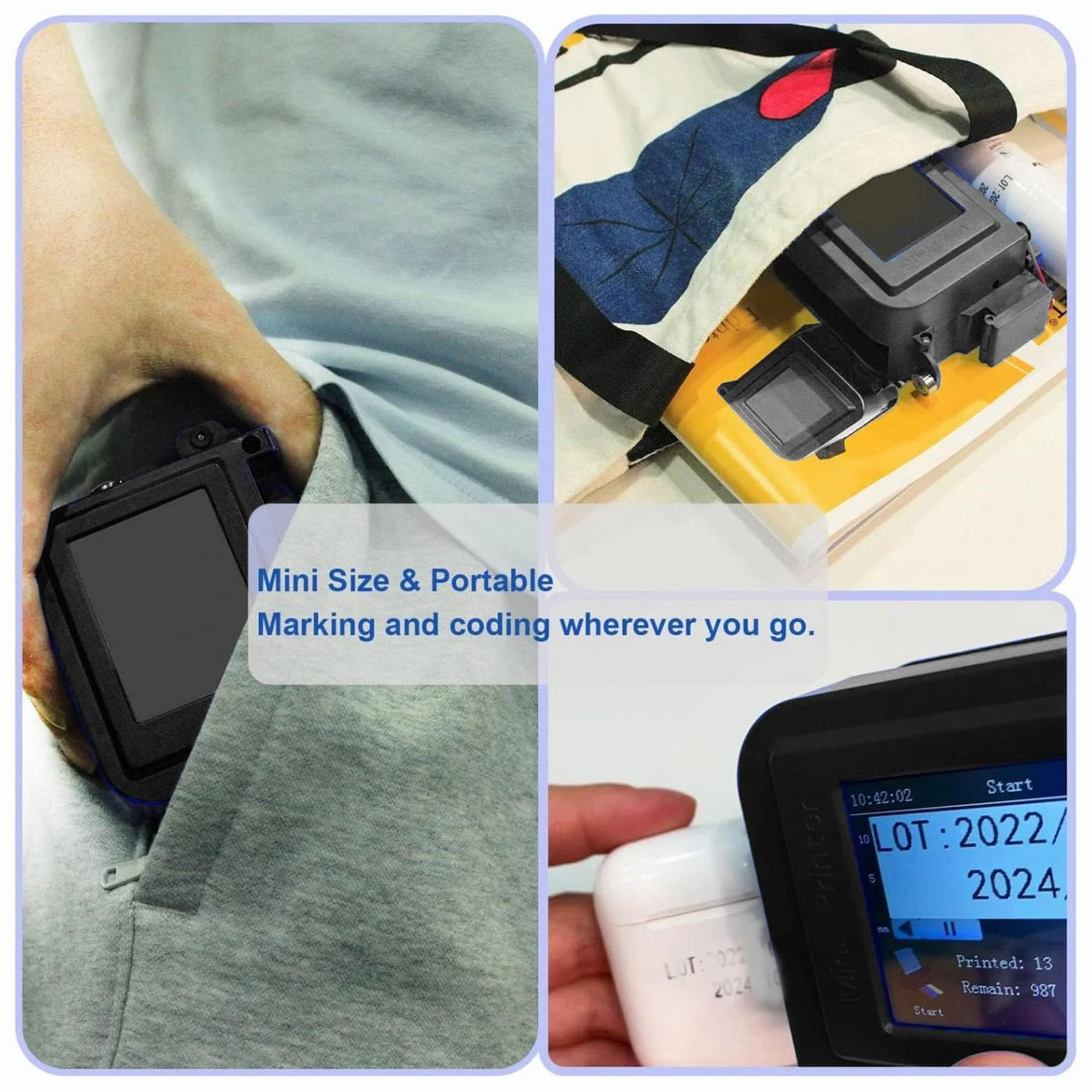 Fabater Imprimante à Jet d'encre Portative, Mini Imprimante Portable avec Cartouche à Séchage Rapide, Machine de Codage de Poche pour Date et Code-Barres