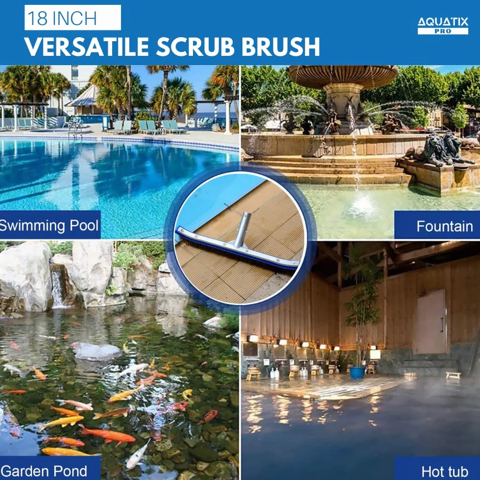 AquatiX Pro Brosse de Piscine 45,7 cm Aluminium Acier Inoxydable EZ Clips