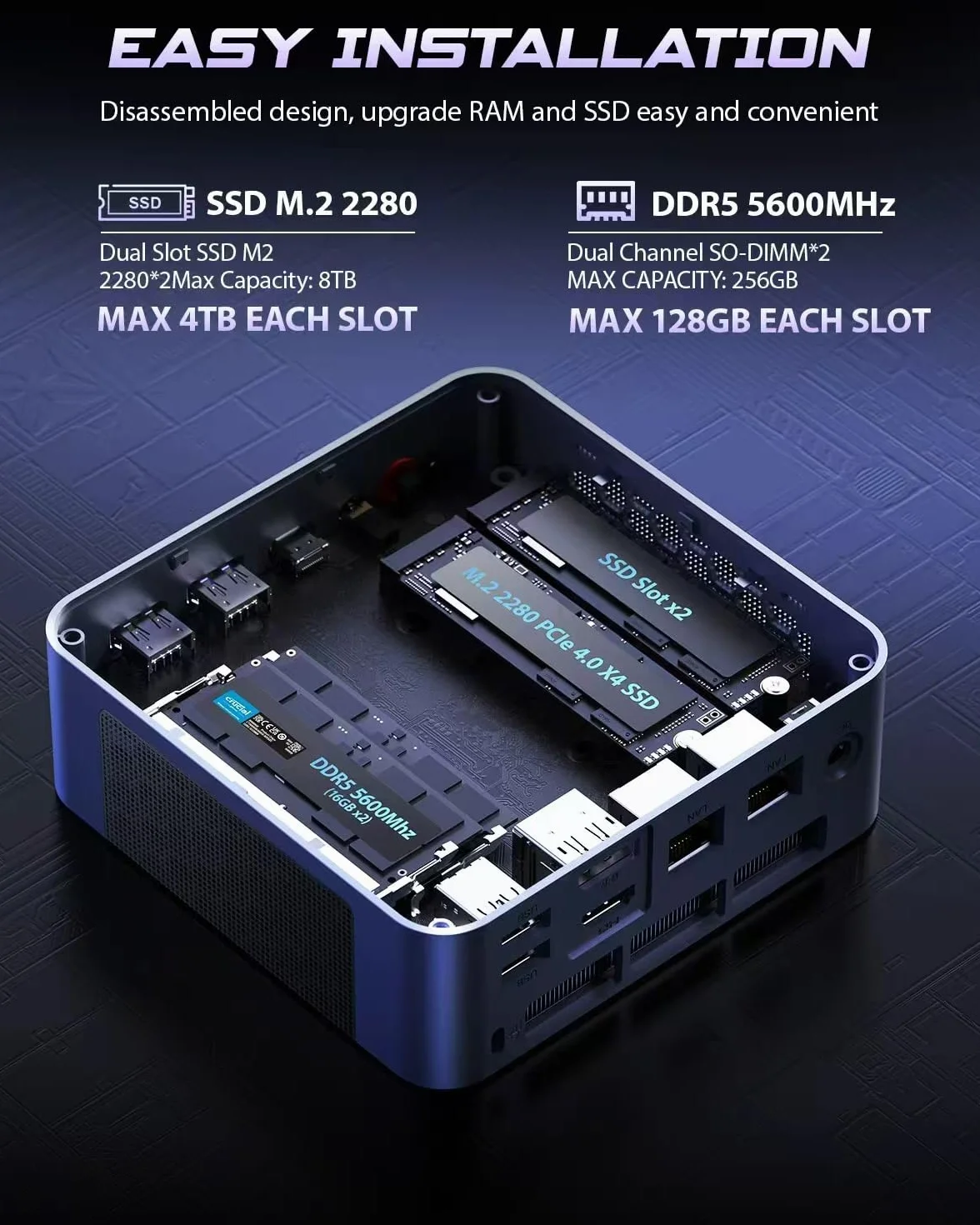BOSGAME P3 Mix Mini PC AMD Ryzen 5 7640HS 32Go DDR5 SSD 1To Triple écran WiFi 6E Double LAN 2.5G