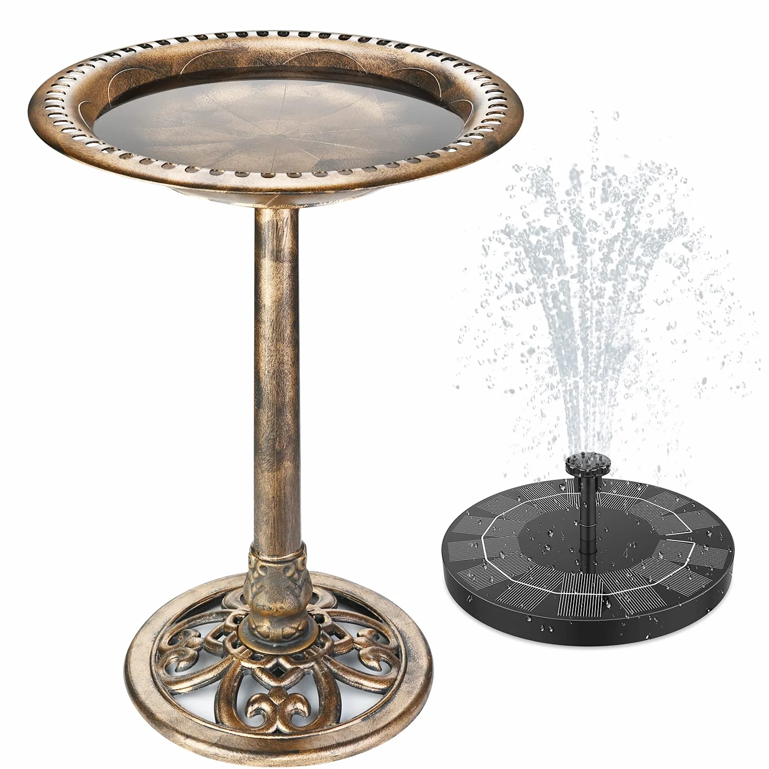 AISITIN Bain d'oiseaux en Polyrésine avec Fontaine Solaire 2,5 W | Léger pour Jardin Terrasse Étang Utilisation Extérieure Décoration de Jardin