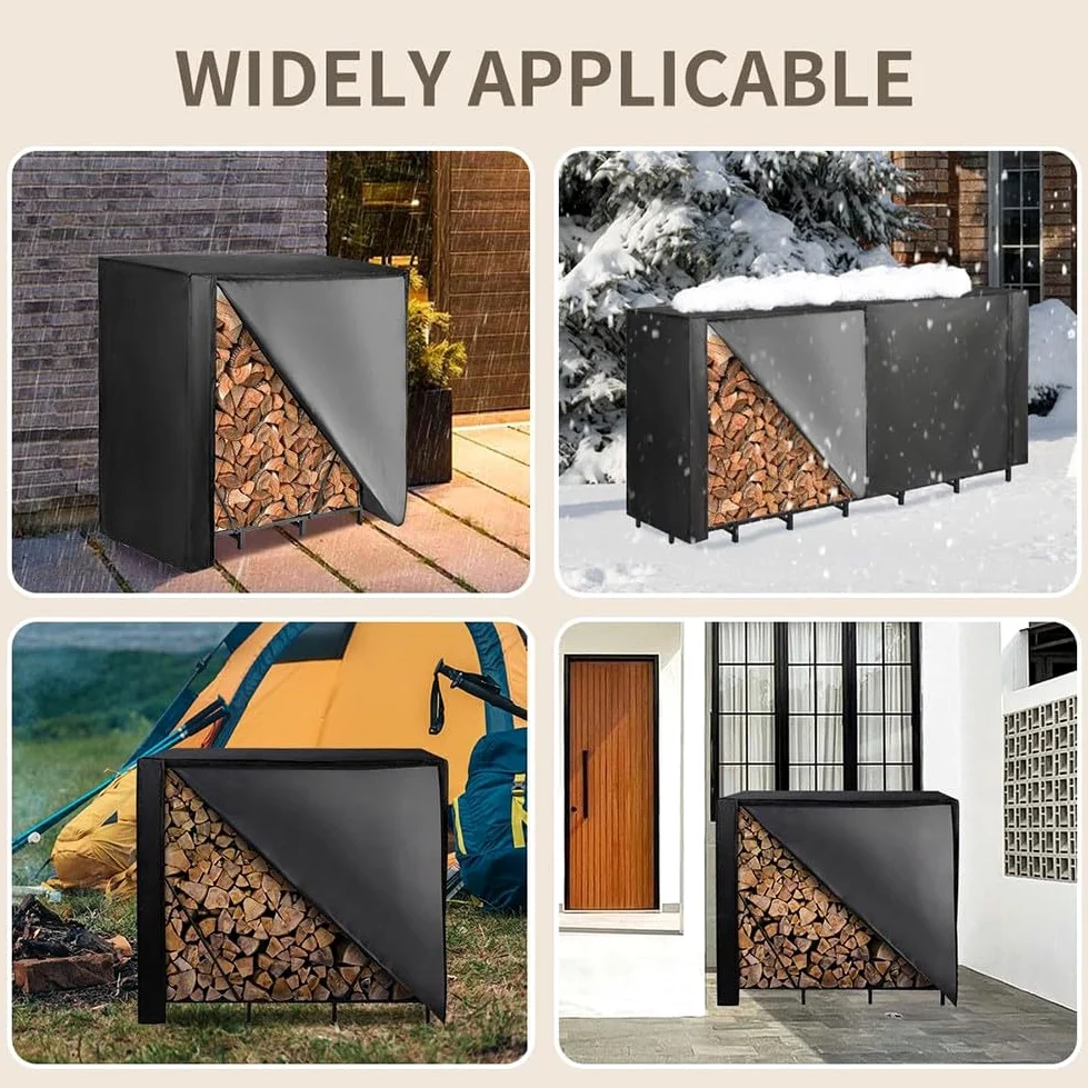 Housse pour bois de chauffage résistante aux intempéries pour porte-bûches de 2,4 m, tissu 600D pour usage extérieur, noir