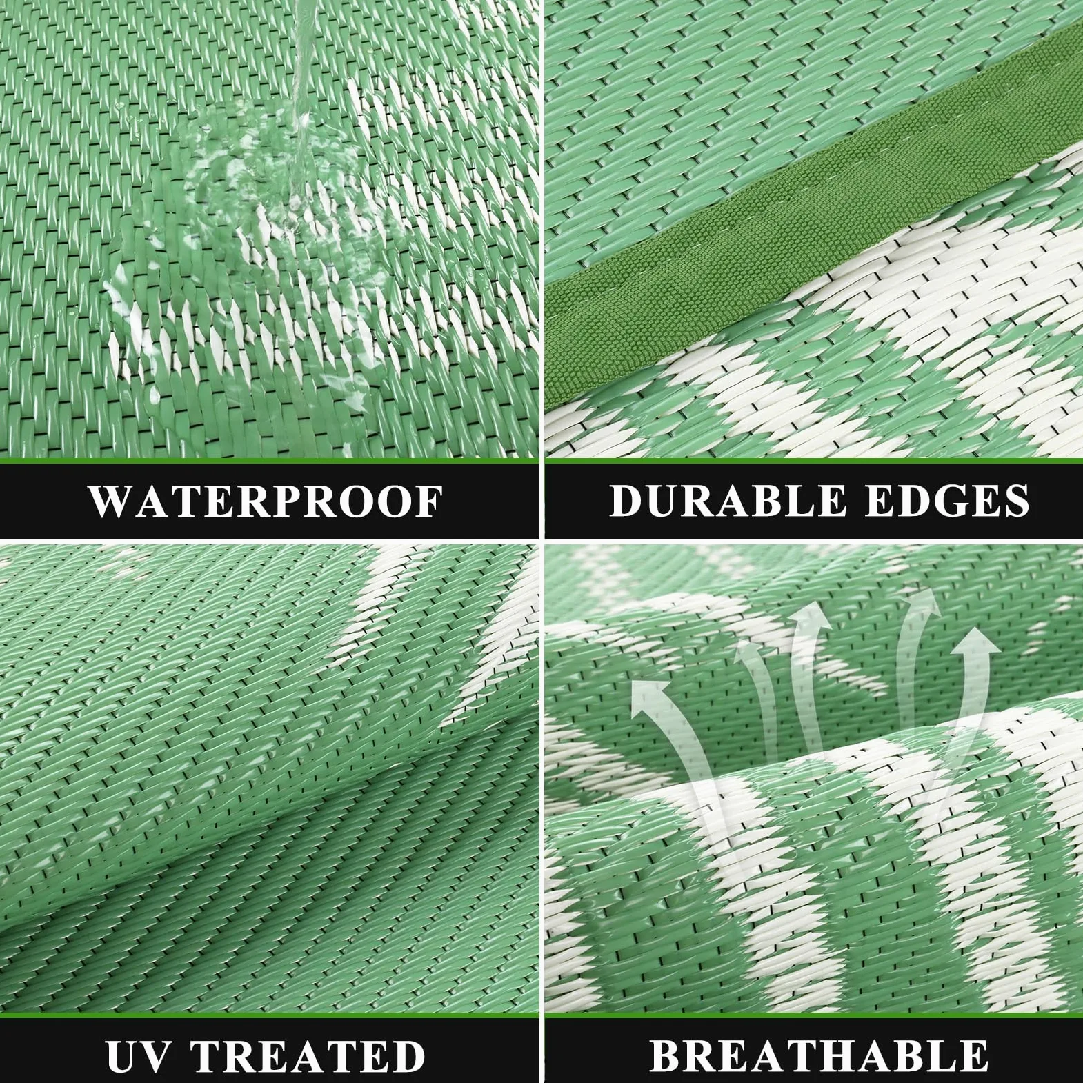 Pauwer Tapis d'extérieur imperméable réversible en paille de plastique, tapis d'extérieur pour patio, camping-car, pique-nique, jardin, terrasse, balcon, porche - 1,8 x 2,7 m