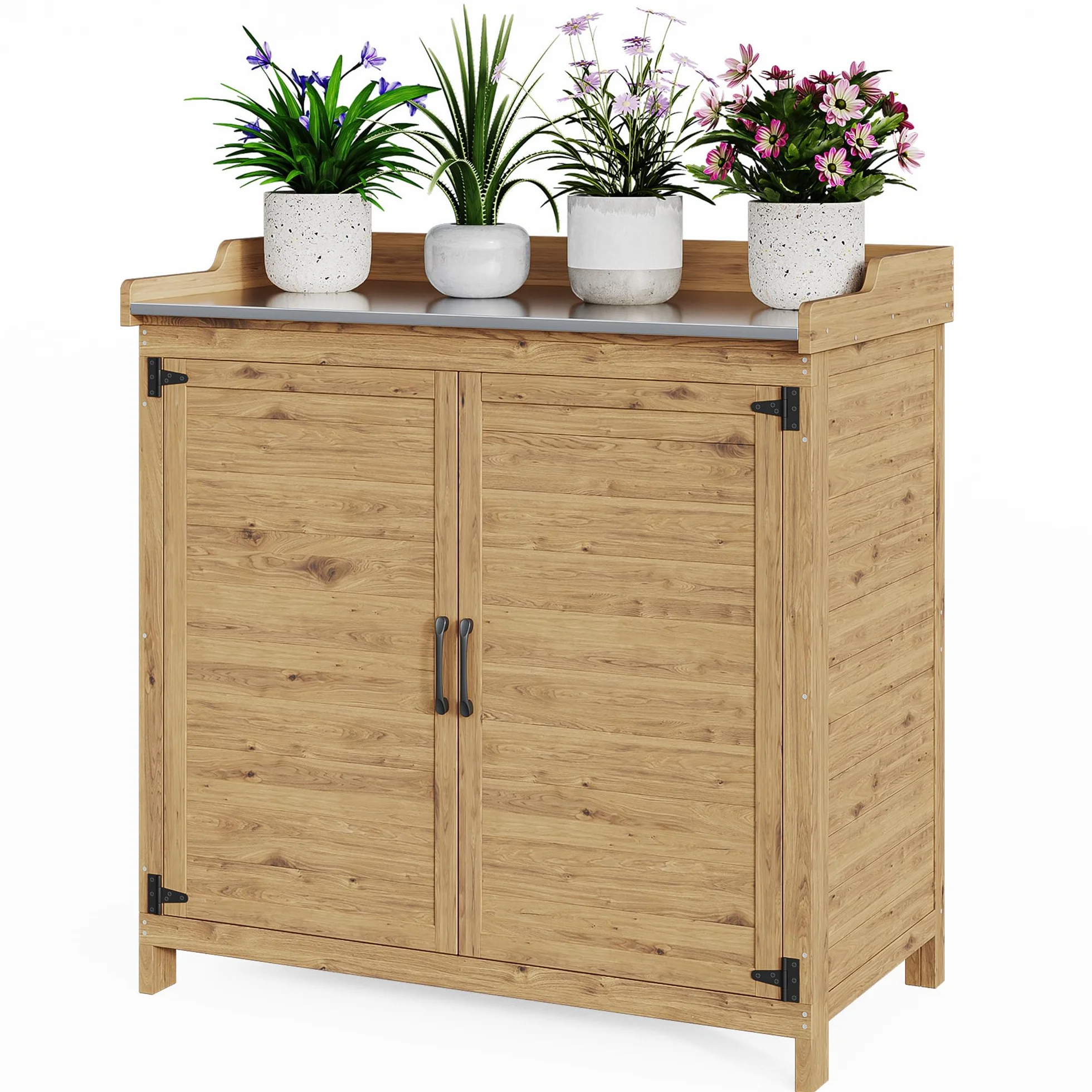 Bealife Table à Plantes avec Rangement 98x48x95 cm Naturel