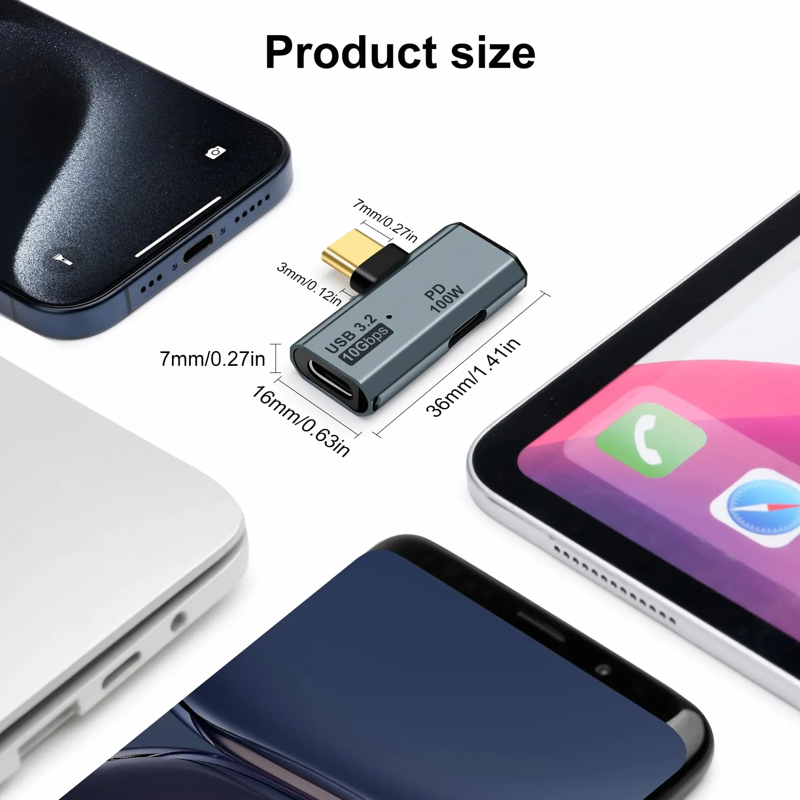 Adaptateur USB C OTG 100W PD Type C Double pour iPhone 15 Pro Max Chromecast MacBook Samsung Galaxy S22 S23 Gris