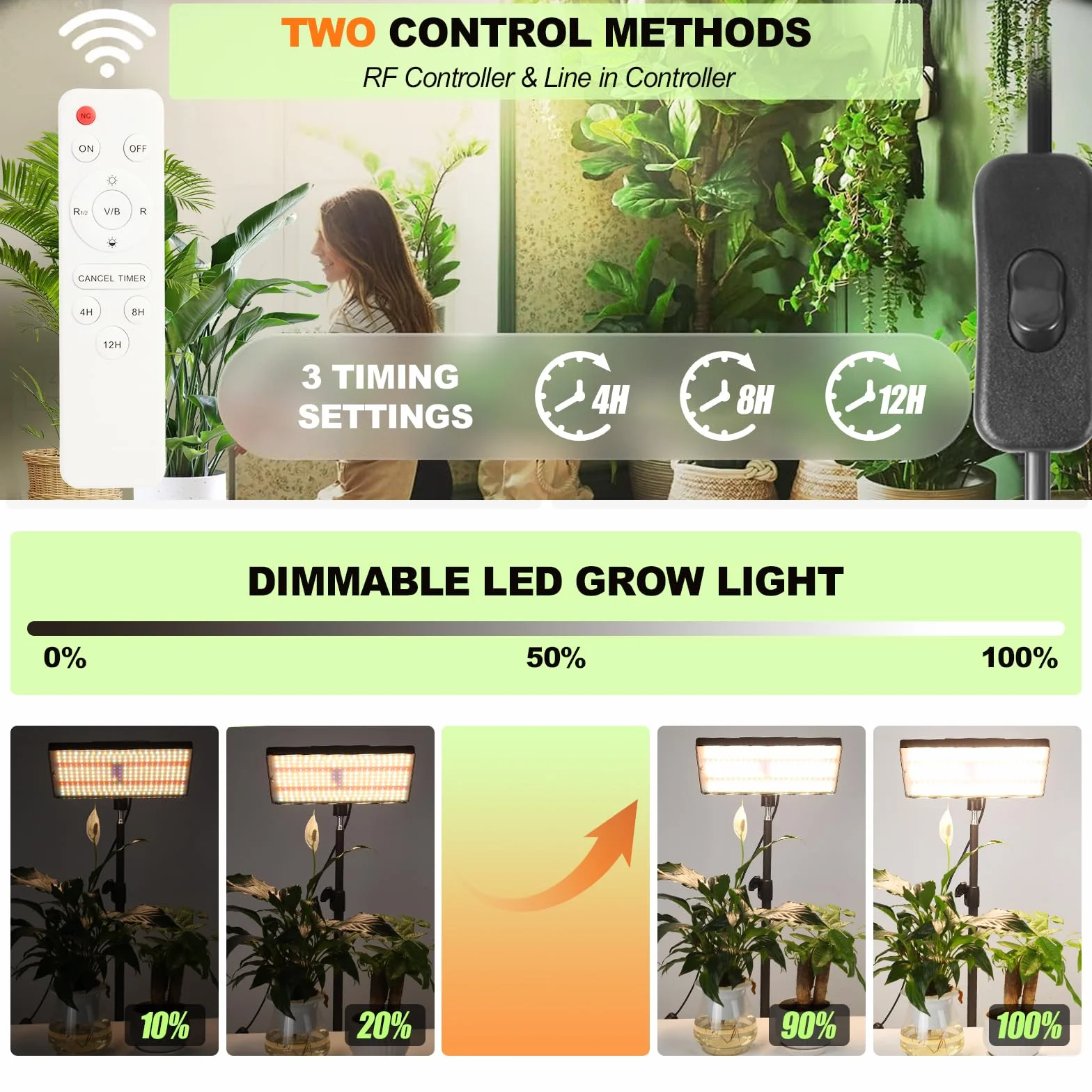 MICCYE Lampe de Plante Horticole LED 286 LEDs Dimmable Spectre Complet UV-IR avec Trépied Minuterie 4/8/12H
