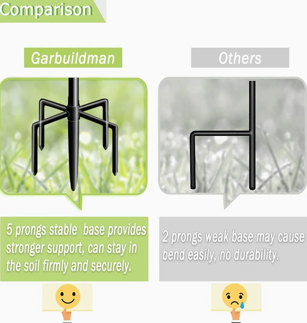 Garbuildman Lot de 1 crochet de berger de 233,7 cm de haut avec base à 5 fourchettes, support réglable et robuste pour mangeoire à oiseaux, pour extérieur, noir brillant