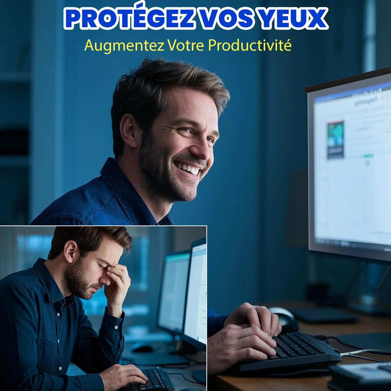 Filtre d'Écran Anti-Lumière Bleue 27 Pouces pour Moniteur 16:9 – Protection Anti-UV, Anti-Reflet, Anti-Éblouissement (61,3 x 37 cm)