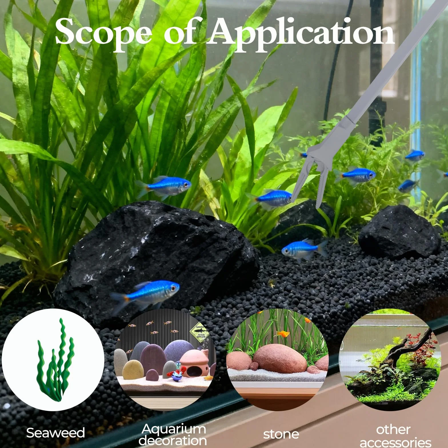 Pinces pour plantes d'aquarium, plastique, 50 cm, entretien plantes aquatiques