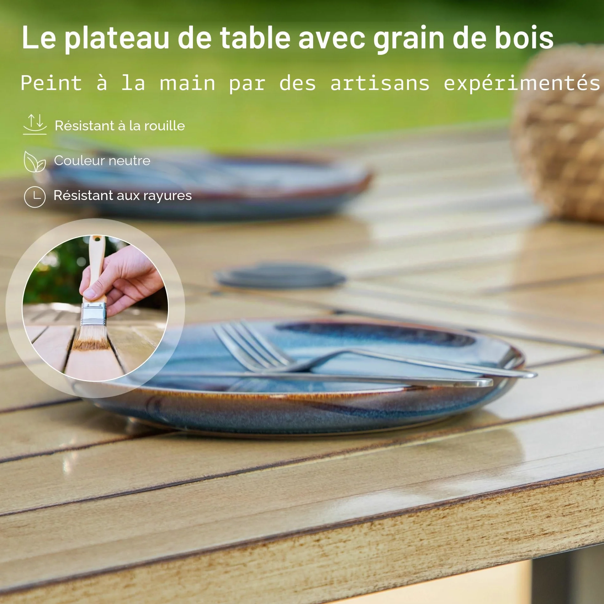Table de jardin rectangulaire avec trou pour parasol 152 x 92 x 73 cm métal résistante aux intempéries PHI VILLA