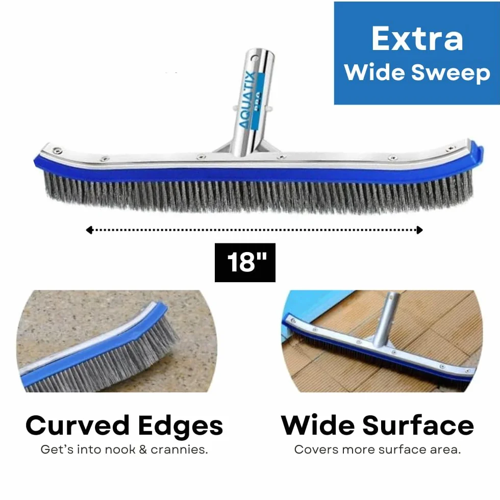 AquatiX Pro Brosse de Piscine 45,7 cm Aluminium Acier Inoxydable EZ Clips