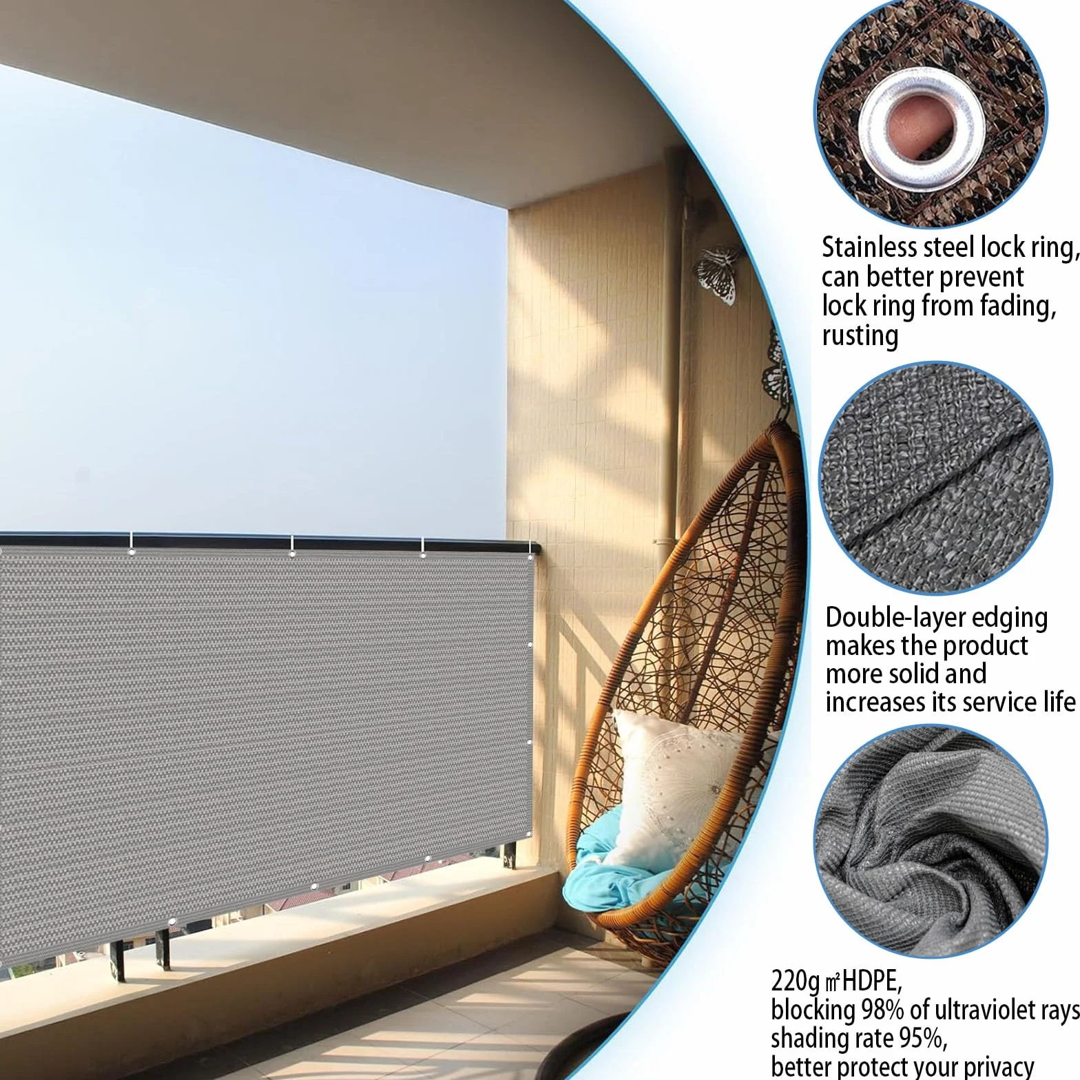 Brise-Vue Balcon 85 x 430 cm Résistant UV Déchirures Vent Pare-Soleil avec Oeillets Jaune Sable