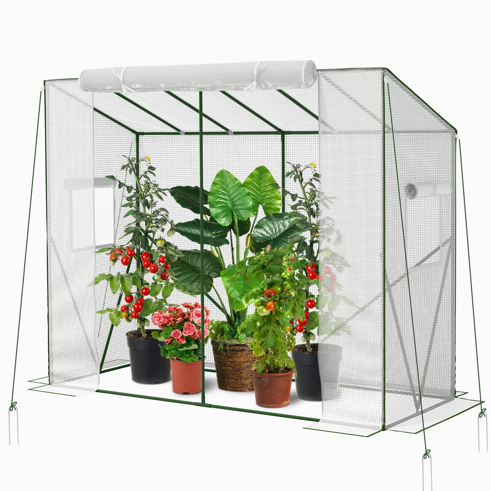 Velway Serre de Jardin Toutes Saisons - Serre d’Hivernage en PE 140 g/m² Imperméable avec Fenêtre d’Aération pour Tomates Légumes Plantes Fleurs - Toit Incliné Blanc Translucide 208x81x170/141cm