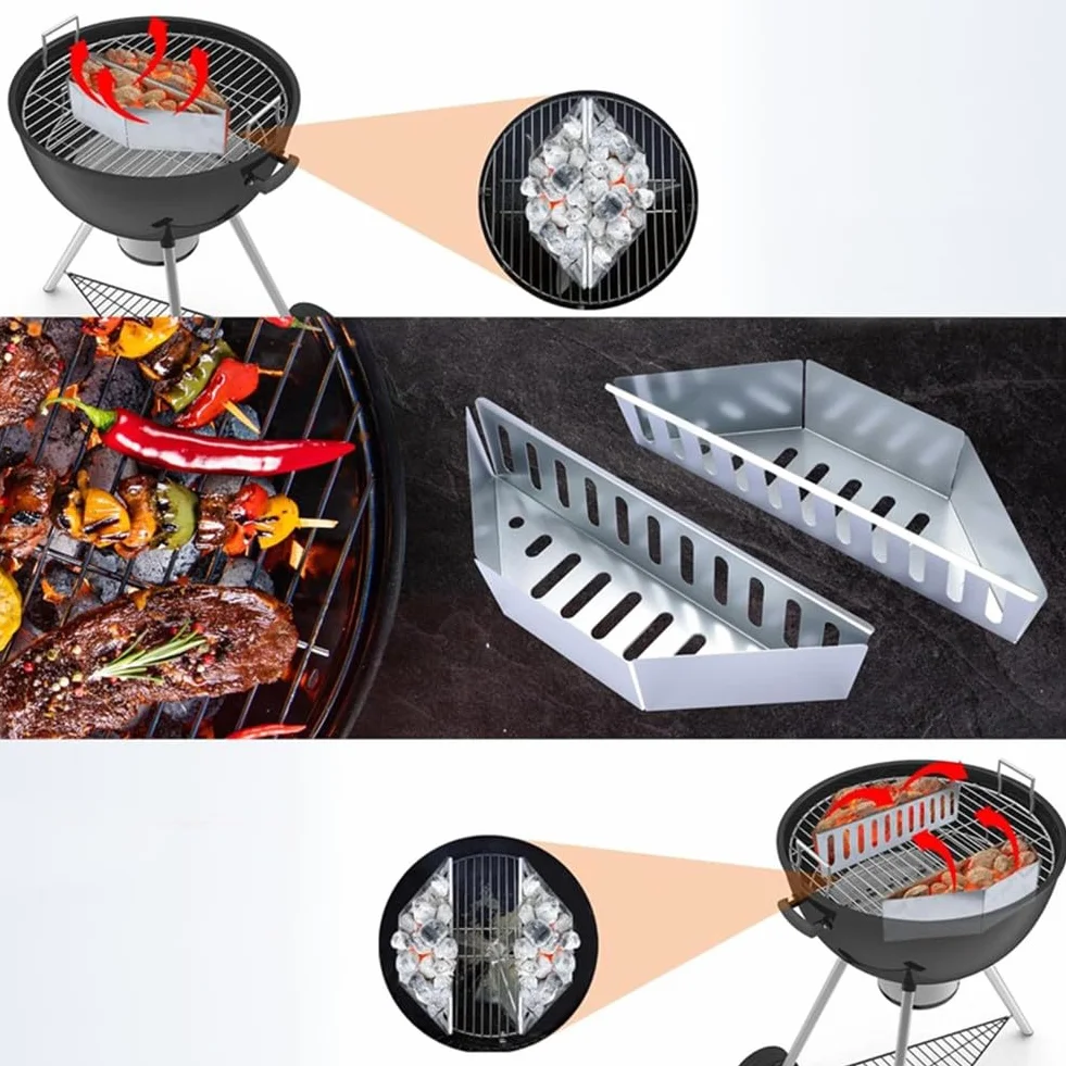 Boîtes à charbon de bois pour barbecue en acier inoxydable - Lot de 2 - Chaleur indirecte