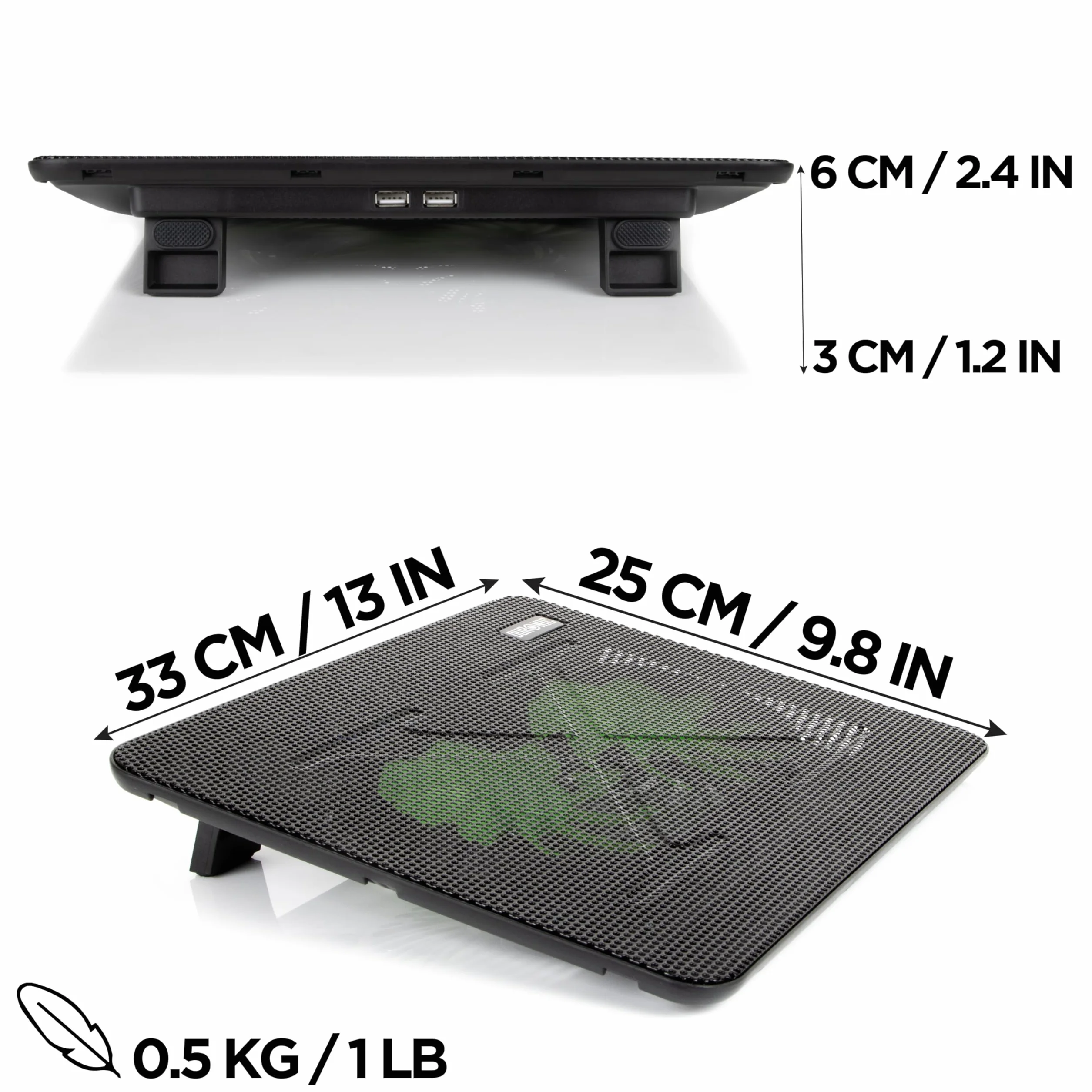 Duronic LC2 Refroidisseur Ordinateur Portable 2 Ventilateurs Tapis Laptop USB Hauteur Ajustable