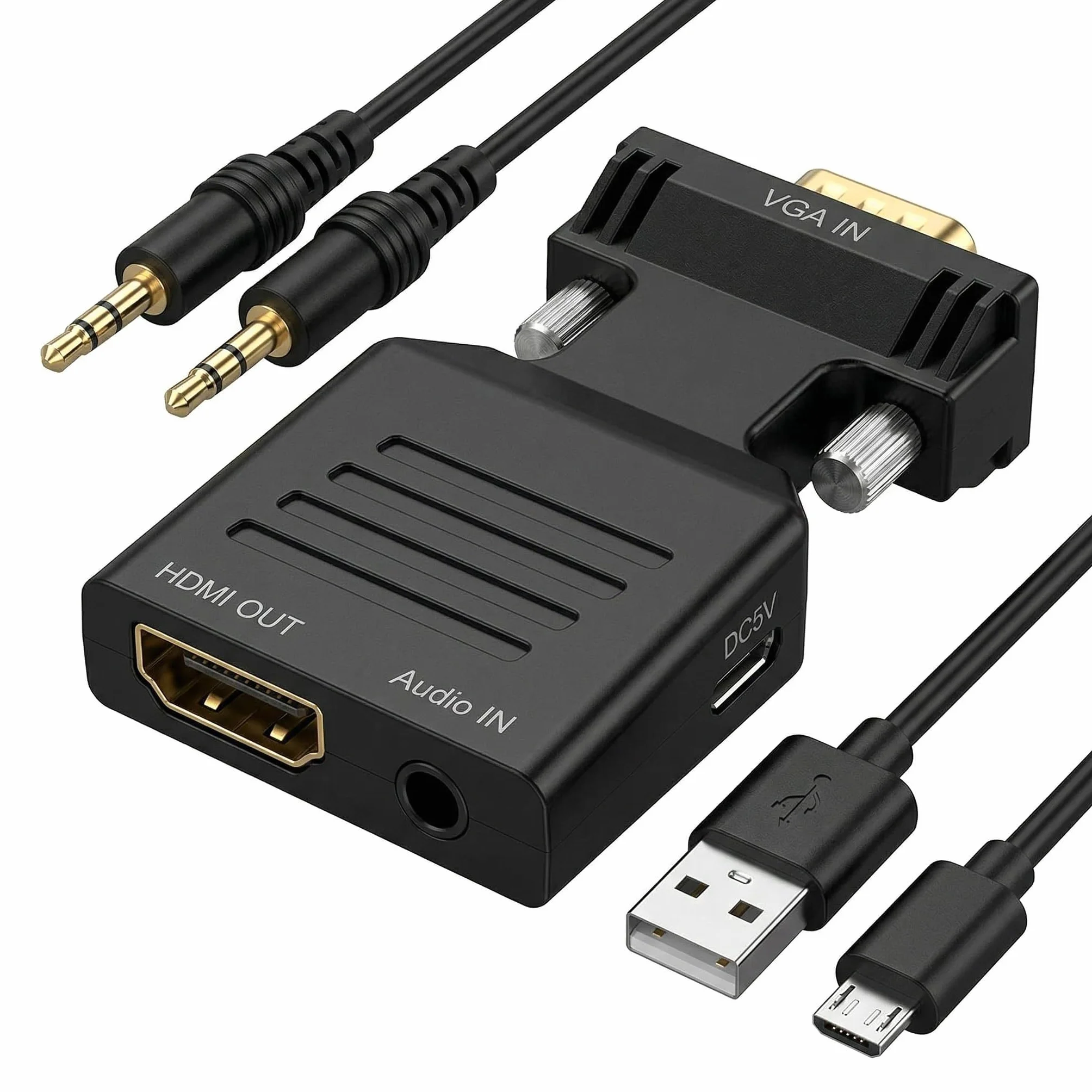 Adaptateur VGA vers HDMI 1080P 60Hz avec Câble Audio 3,5 mm Convertisseur Actif