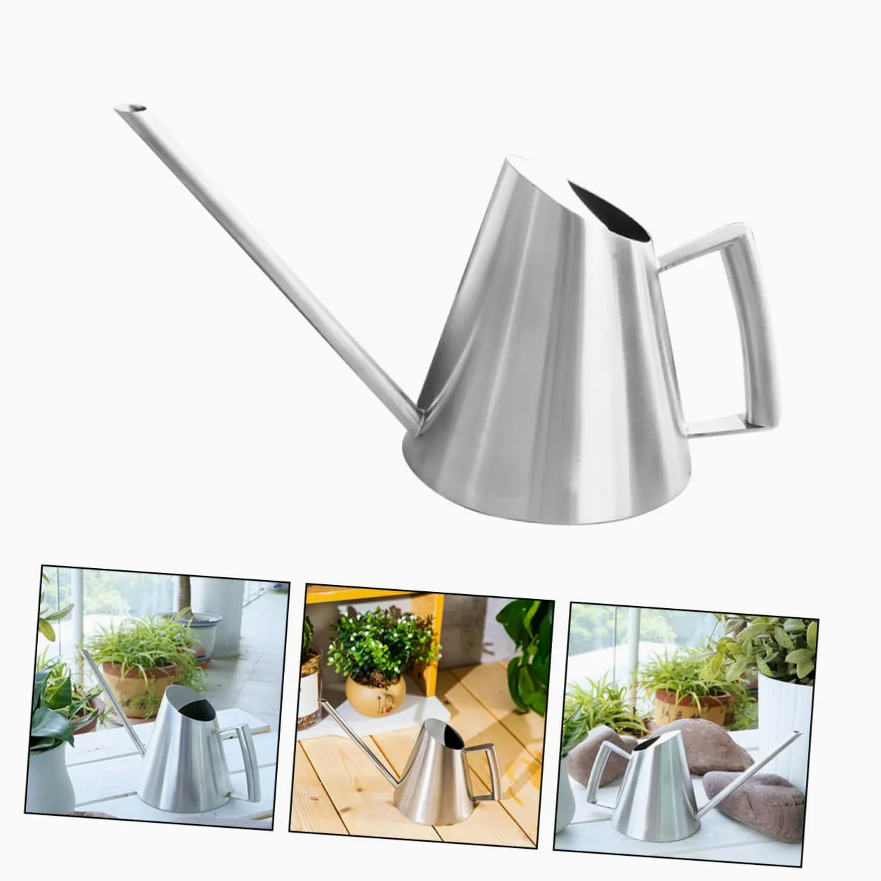VICASKY Arrosoir en Acier Inoxydable 900ml Long Bec pour Jardinage, Style Vintage Argenté, Finition Soignée et Prise Confortable pour Fleurs et Plantes