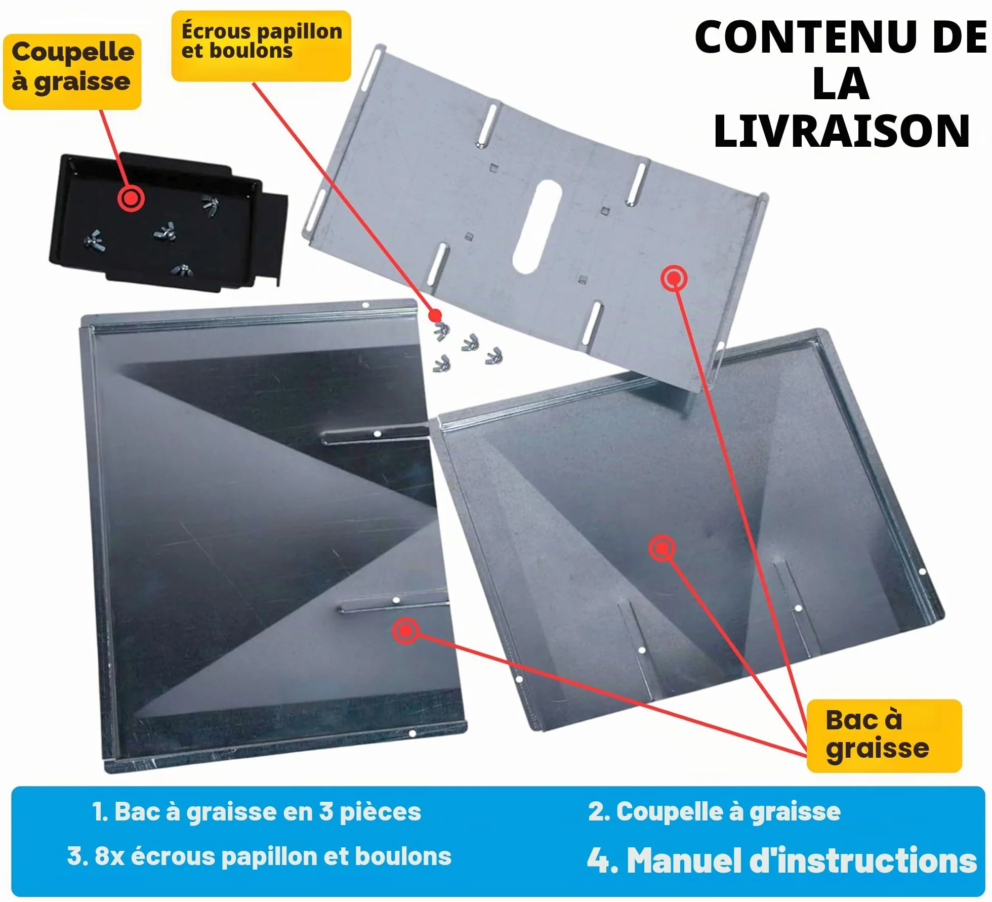 Bac à graisse réglable 68,6-76,2 cm pour barbecue 4/5 brûleurs Biltema Lucifer Napolean Landmann