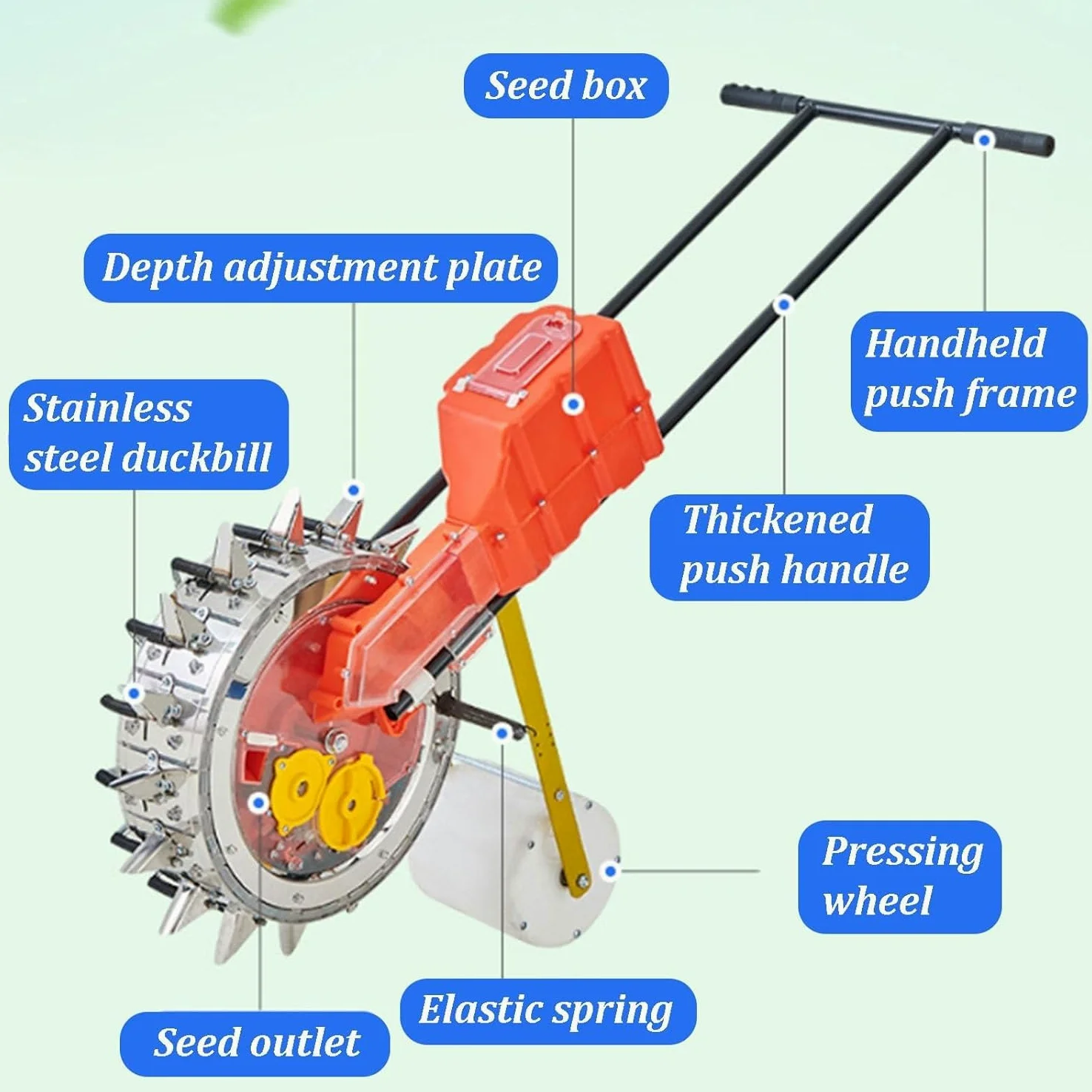 Semoir Manuel, Semoir De Jardin Multi-Orifices, 16 Disques De Semis, Espacement De Semis Réglable, Construction Robuste en Acier Inoxydable, pour Coton, Haricots Mungo Et Soja