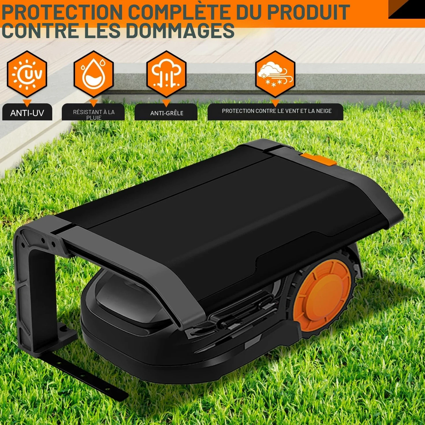 Herrselsam Auvent de protection pour robot tondeuse à gazon, pliable, avec toit et protection UV, idéal contre la pluie et la grêle, dimensions 72 x 56 x 36 cm