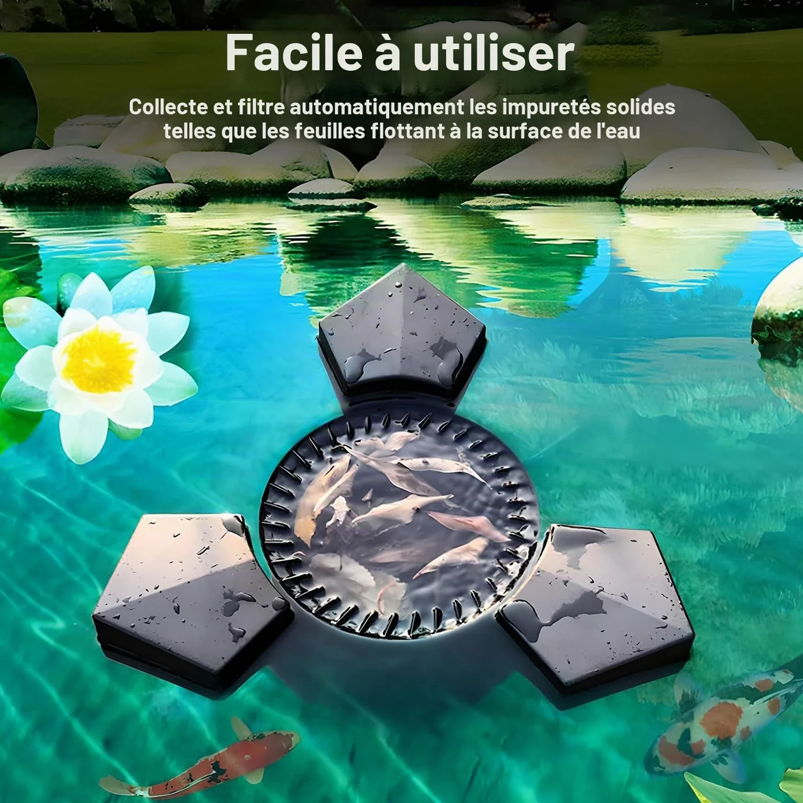 Écumeur Flottant pour Bassin, Nettoyeur De Surface Automatique avec Panier À Feuilles Et Aérateur, Écumeur À Aspiration D’Eau pour Bassins À Poissons De Jardin Piscines Et Fontaines Jusqu’à 10–15 43W
