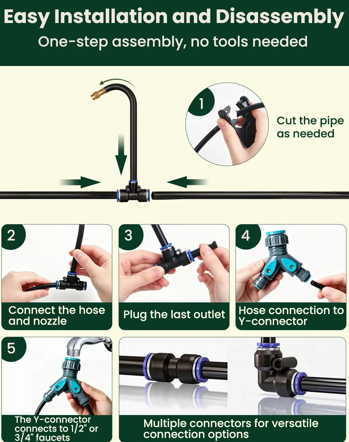 Système d'irrigation de jardin 20 m, tuyau d'arrosage automatique à 360 ° avec 20 buses de pulvérisation réglables, système de refroidissement à brouillard extérieur pour jardin, serre, pelouse