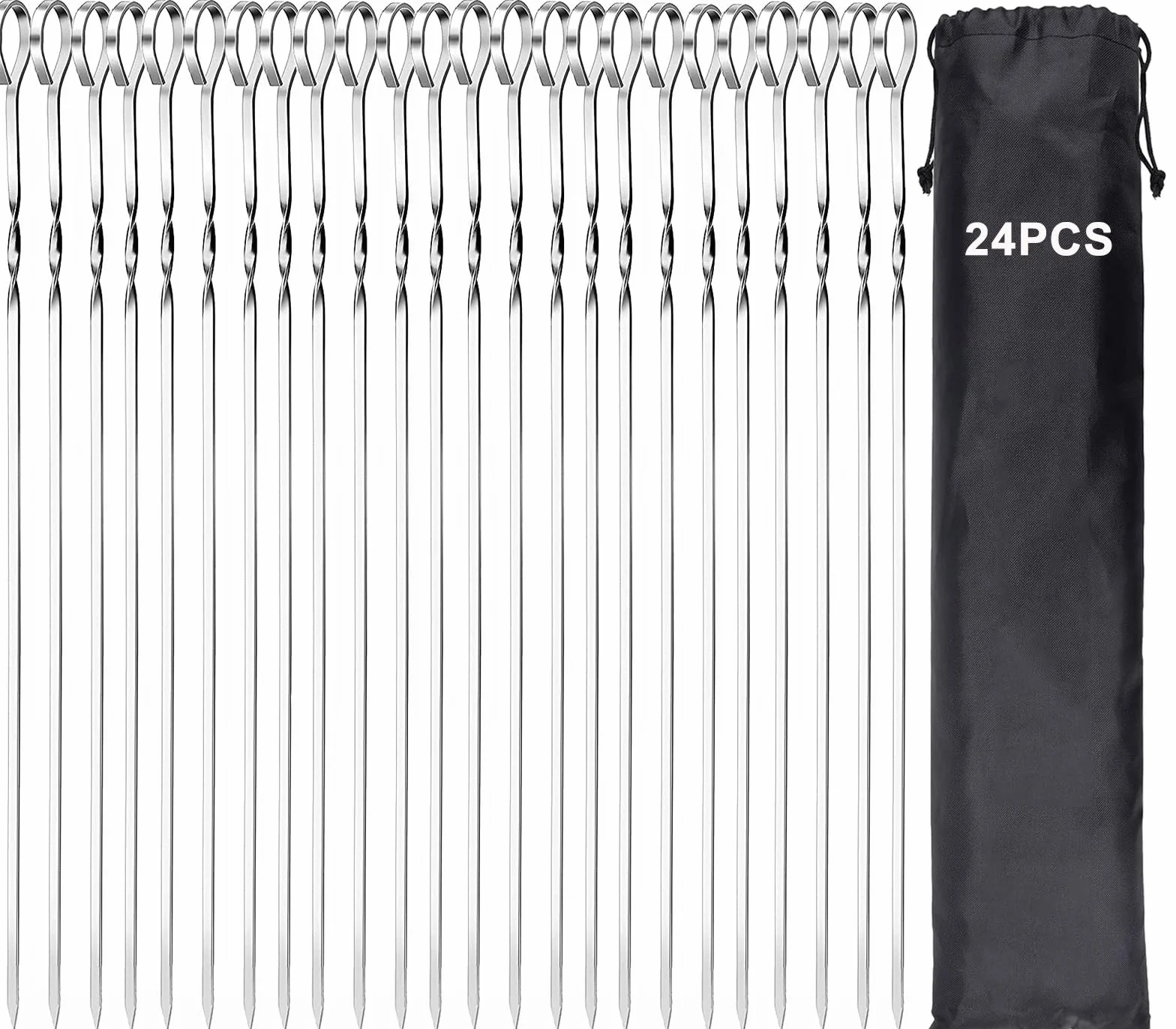 BetterJonny 40cm Brochettes de Barbecue en Acier Inoxydable, Lot de 24 Pièces avec Organisateur