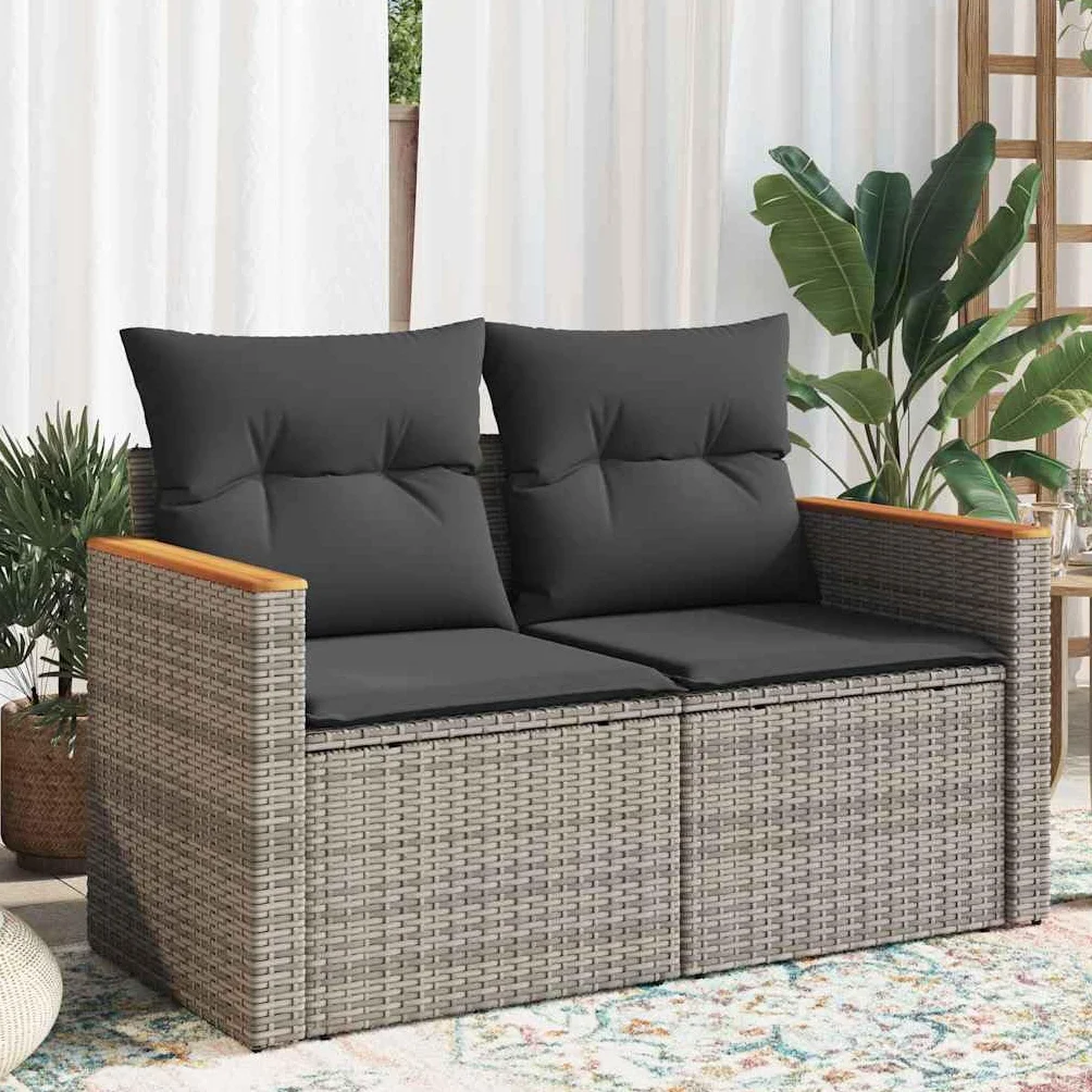 vidaXL Canapé de Jardin 2 Places avec Coussins, Résine Tressée Gris