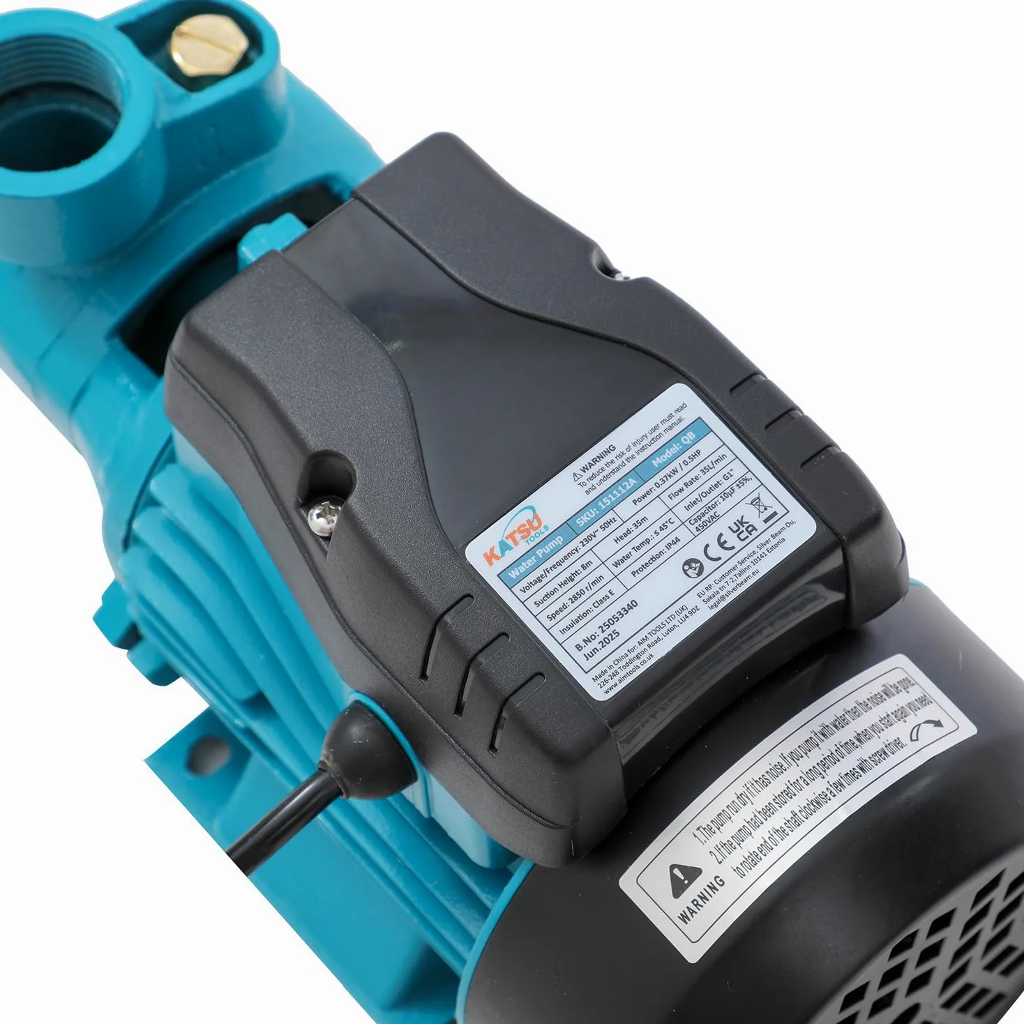 KATSU Pompe à Eau Périphérique Centrifuge électrique Industriel 1/2 HP 220V pour Eau Propre, Adaptée au Réservoir de Ferme de Jardin d'étang Maison 151112