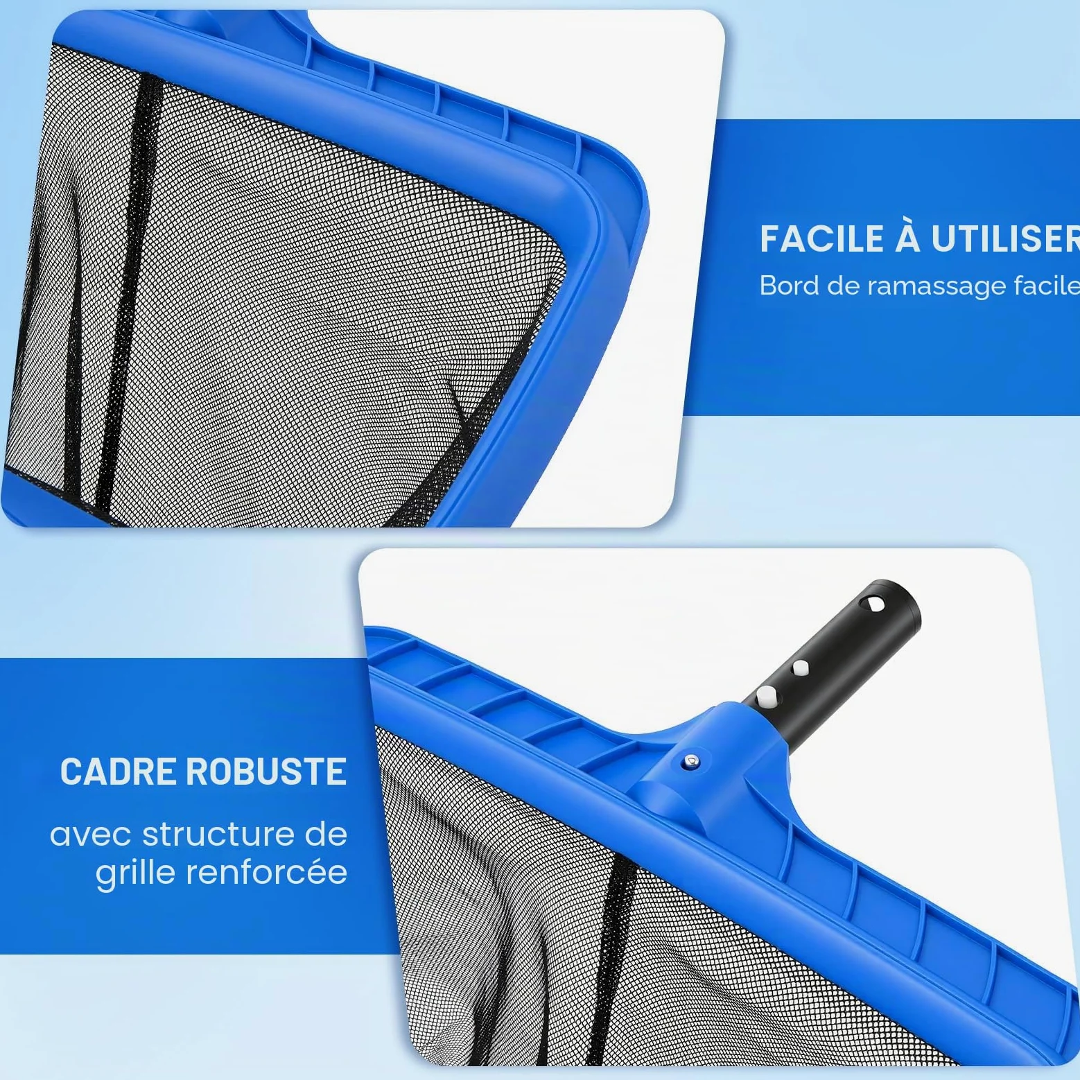 Kit de Nettoyage pour Piscine - Épuisette Piscine à Mailles Extra Fines et Brosse Piscine 45cm avec Manche 4 Sections pour Skimmer, Ramassage Feuilles - Accessoire Piscine Hors Sol