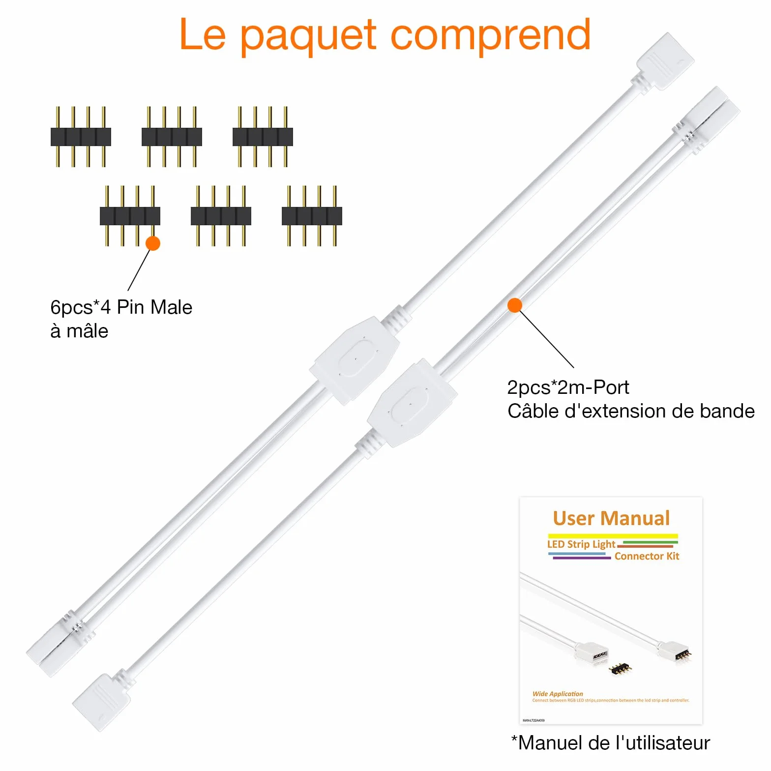 REDTRON Kit de connecteurs pour ruban LED 4 Broches Diviseur 1 à 2 Câble Accessoires DIY 5050 3528 2835
