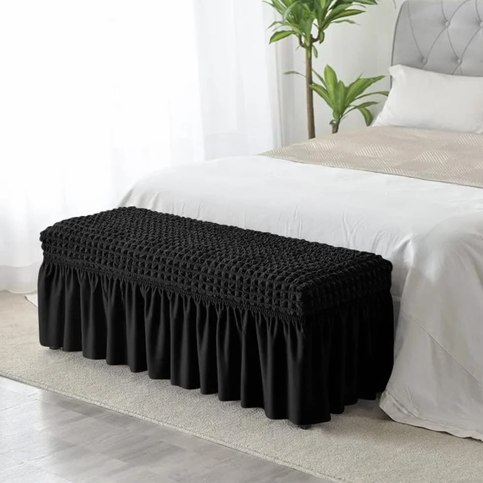 Housse de banc extensible en seersucker polyester élasthanne 80-119 cm noir