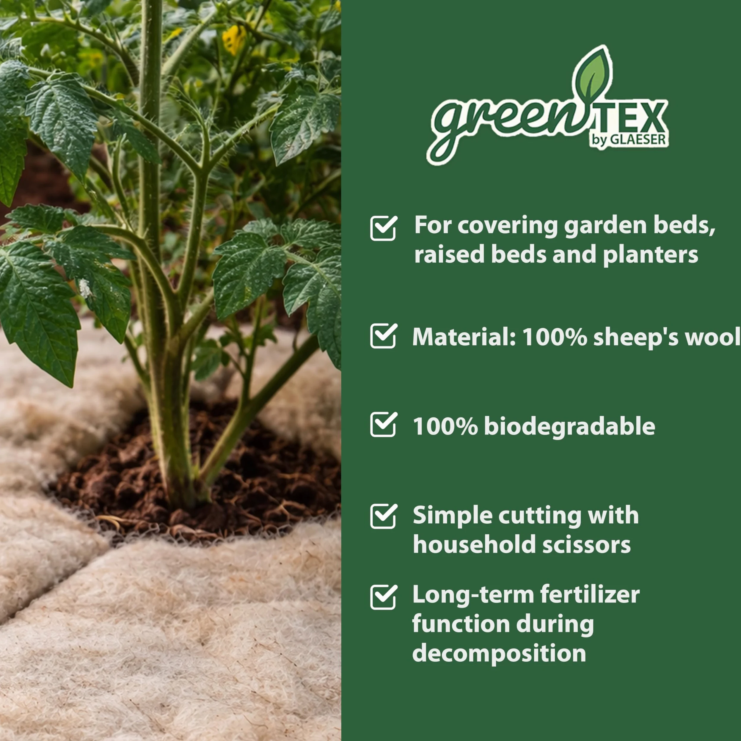 EASYgreen greentex Tapis anti-mauvaises herbes 250 g/m² en laine de mouton/laine de paillage 1,20 x 30 m | Toile anti-mauvaises herbes naturelle qui retient l'eau et engrais (1,20 x 30)