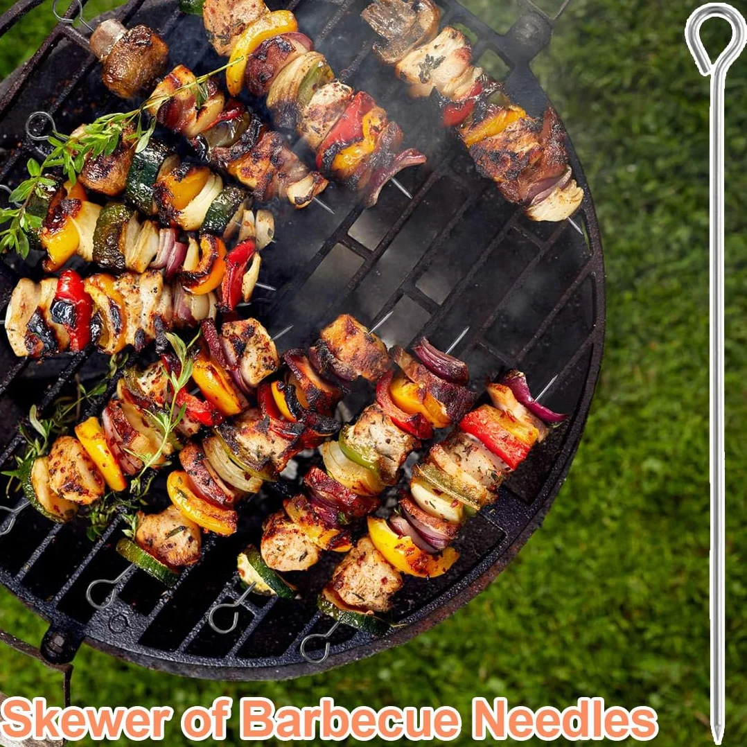 Brochettes à Viande en Acier Inoxydable 25 cm, 50 Pièces, BBQ Brochettes Réutilisables