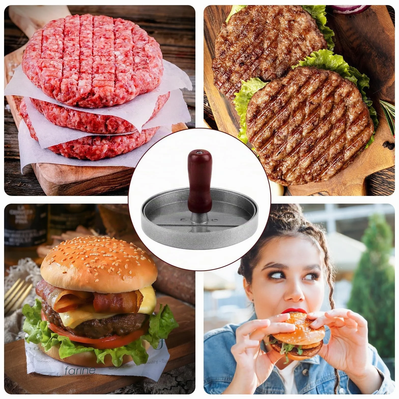 Presse à Burger en Aluminium avec 100 Papier Silicone, Moule à Viande pour Hamburgers