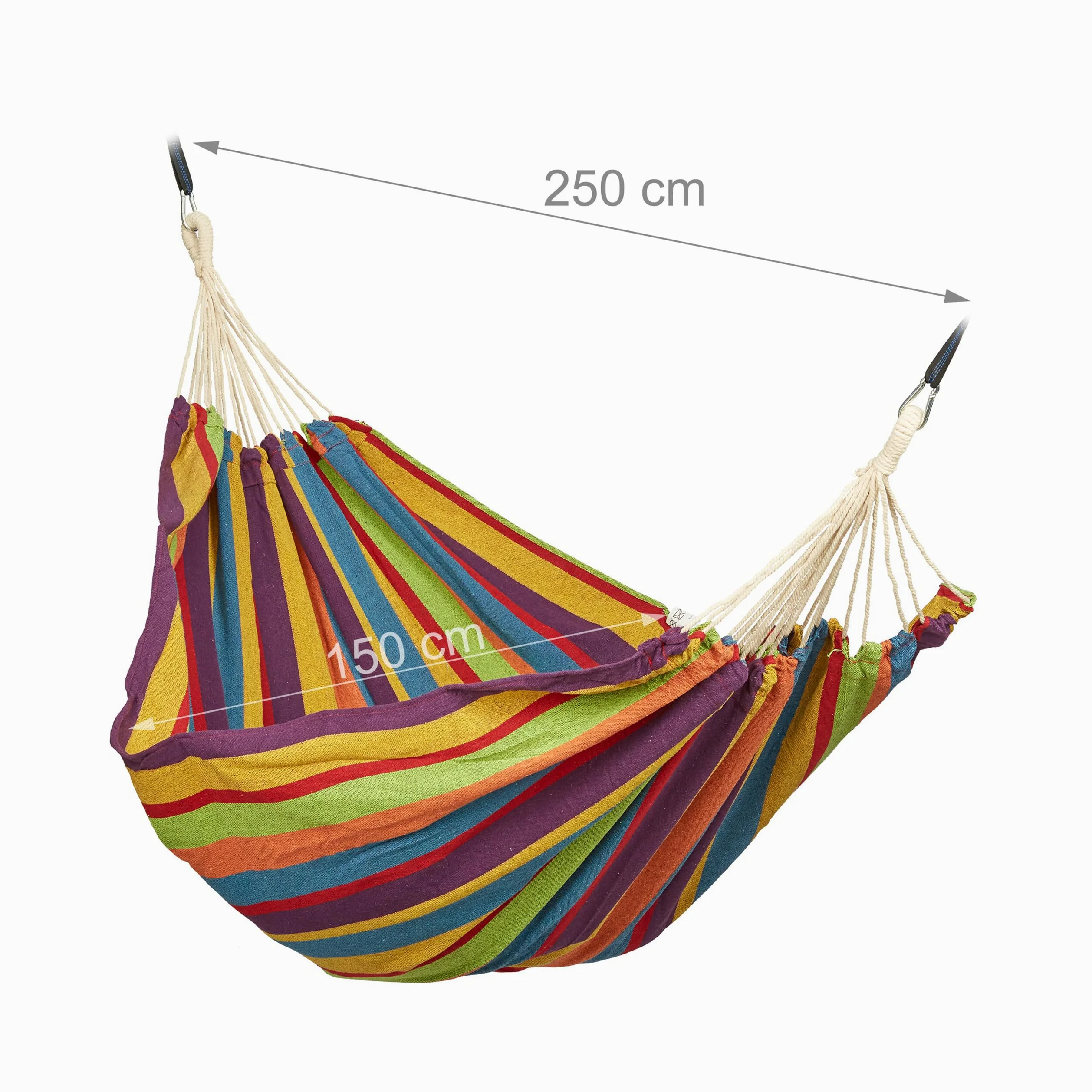 Relaxdays Hamac en Coton, LxP : 150x190 cm, avec kit de Fixation, Jusqu’à 300 kg, transportable, XXL, Multicolore
